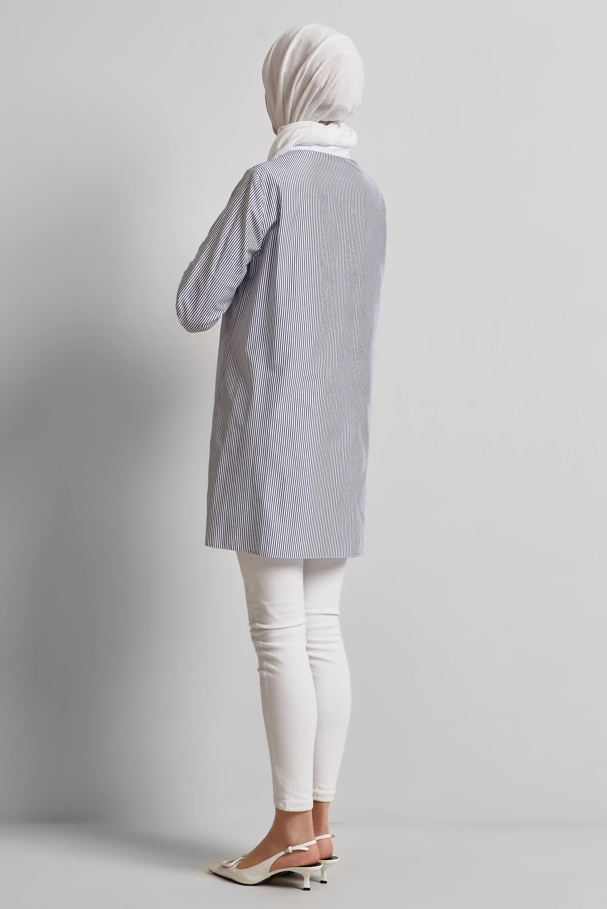 Tesettür giyim LACİVERT ÇİZGİLİ TUNİK 44727