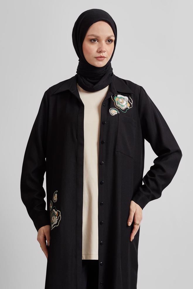 Tesettür giyim SİYAH İŞLEME DETAYLI TUNİK 44774 - ALVİNA