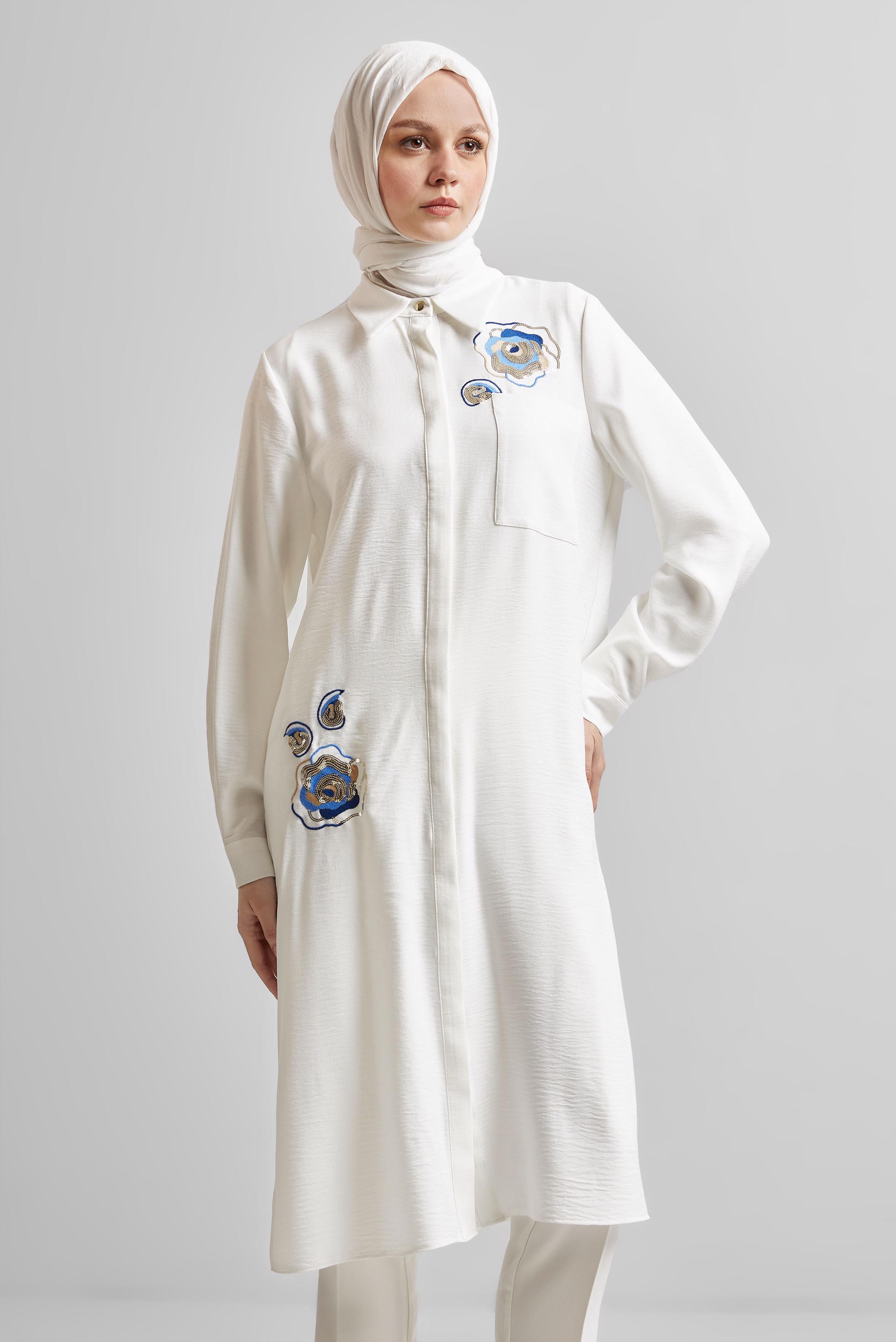 Tesettür giyim BEYAZ İŞLEME DETAYLI TUNİK 44774