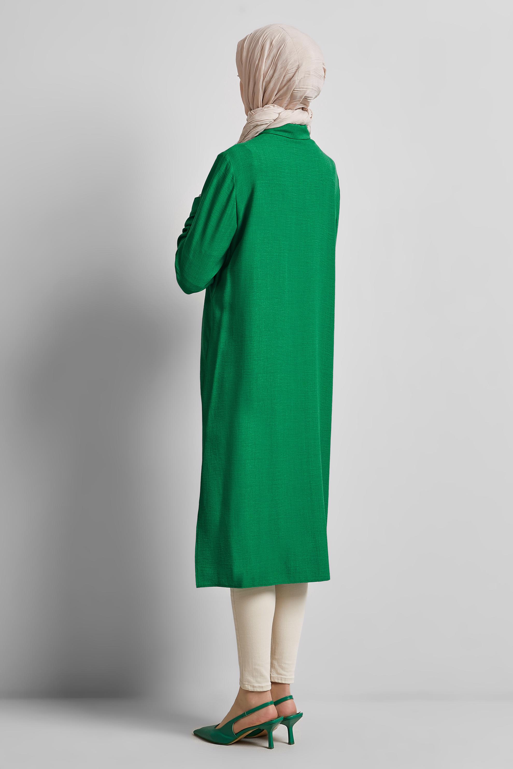 Tesettür giyim YEŞİL İŞLEME DETAYLI TUNİK 44774