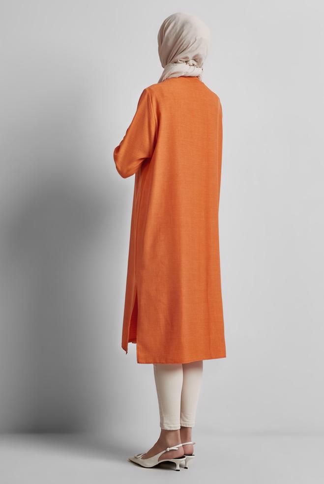 Tesettür giyim TURUNCU İŞLEME DETAYLI TUNİK 44774 - ALVİNA