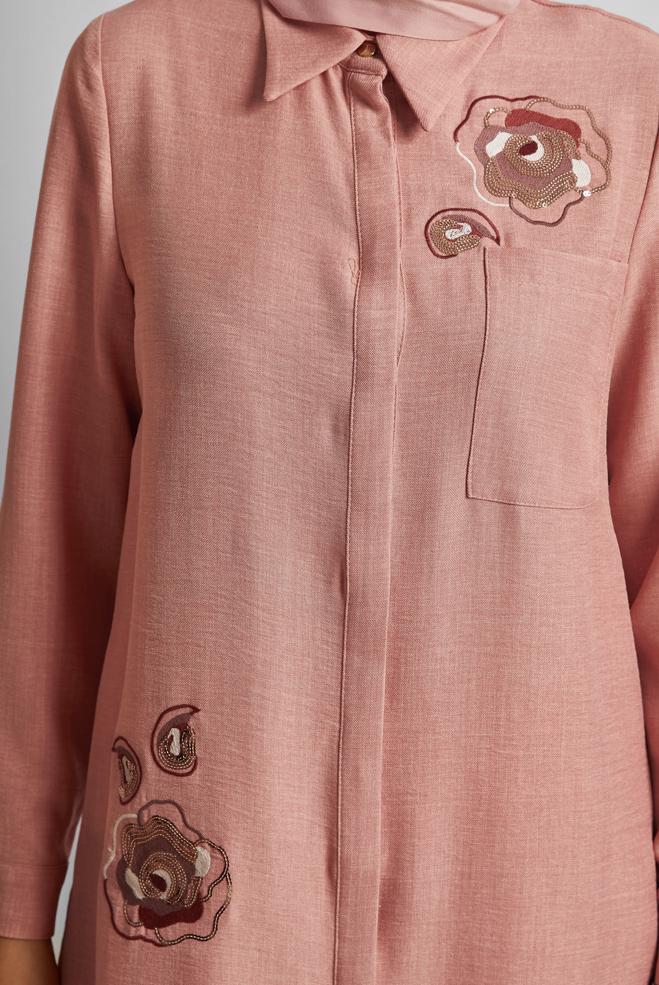 Vêtements hijab POUDRE TUNIQUE BRODÉE 44774 - ALVİNA