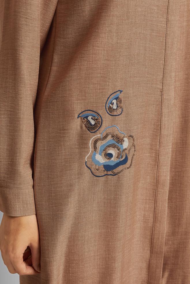 Vêtements hijab BRUN TUNIQUE BRODÉE 44774 - ALVİNA