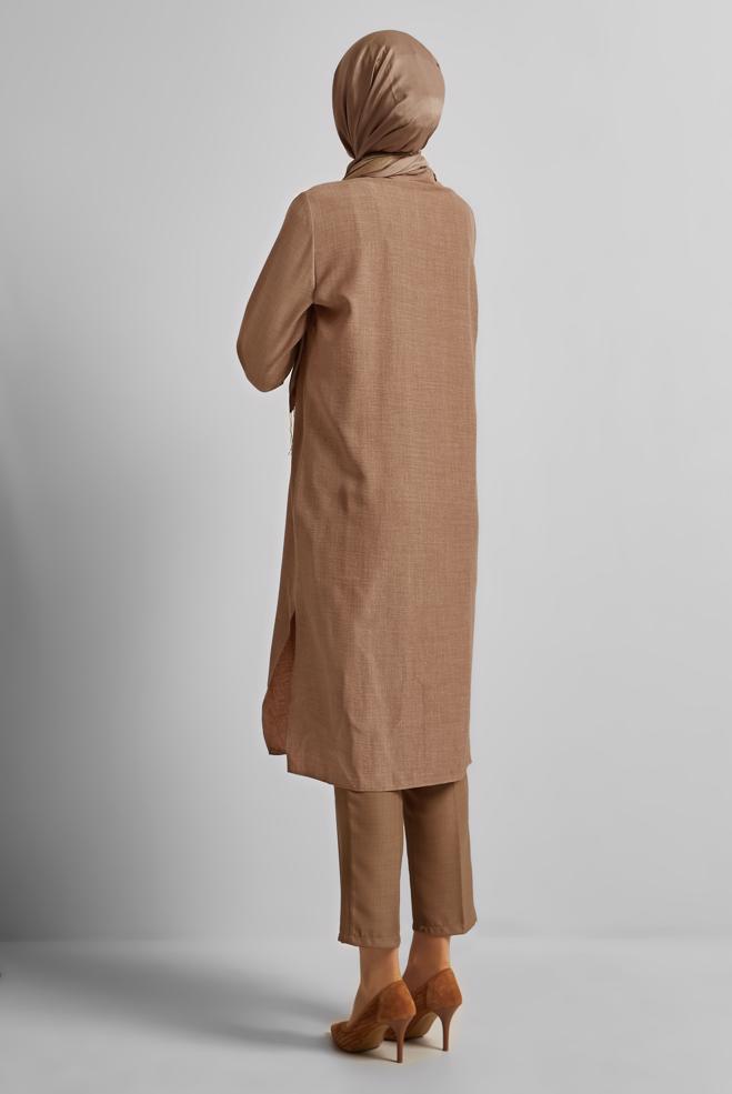 Vêtements hijab BRUN TUNIQUE BRODÉE 44774 - ALVİNA