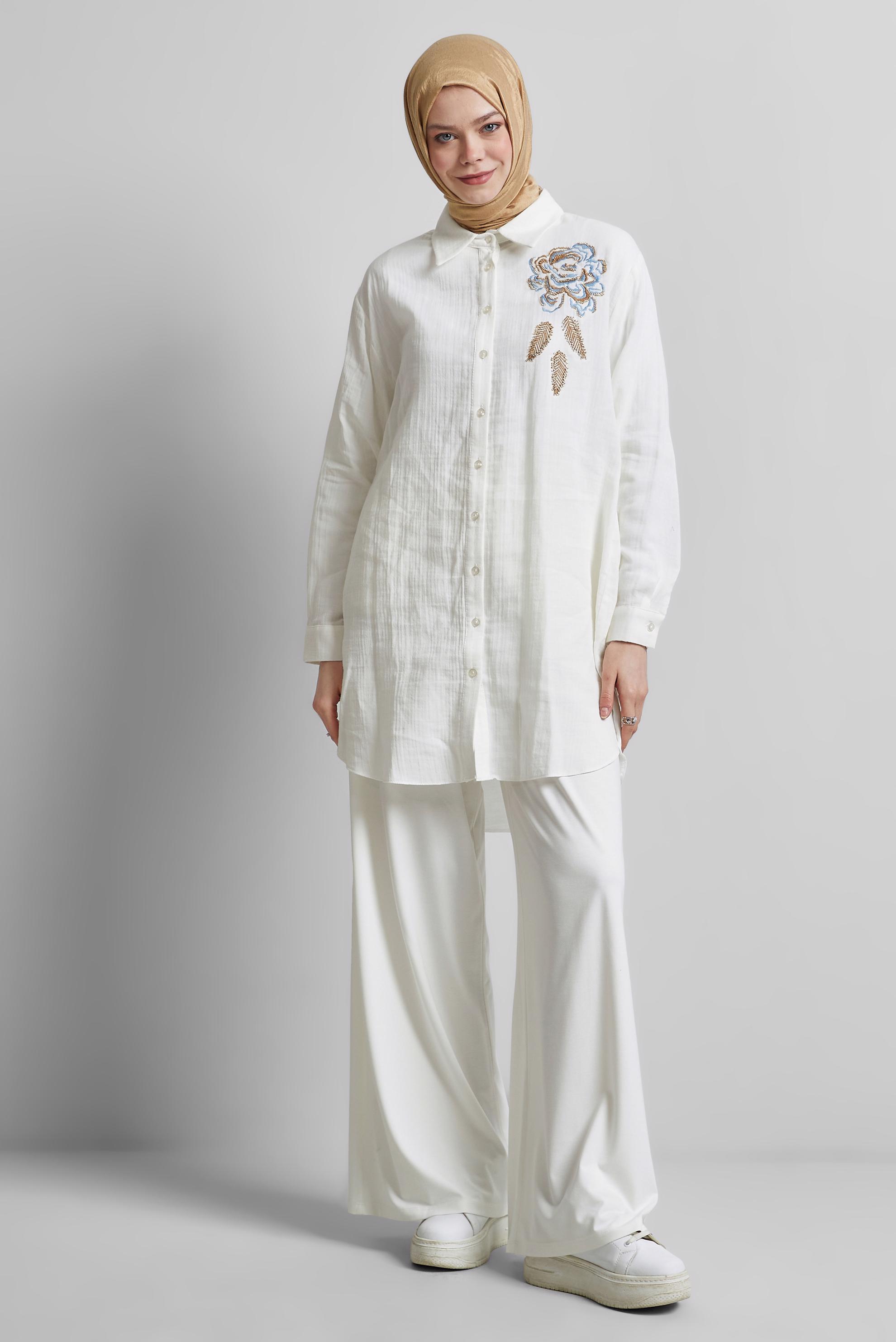 Tesettür giyim BEYAZ PAMUKLU TUNİK 44775