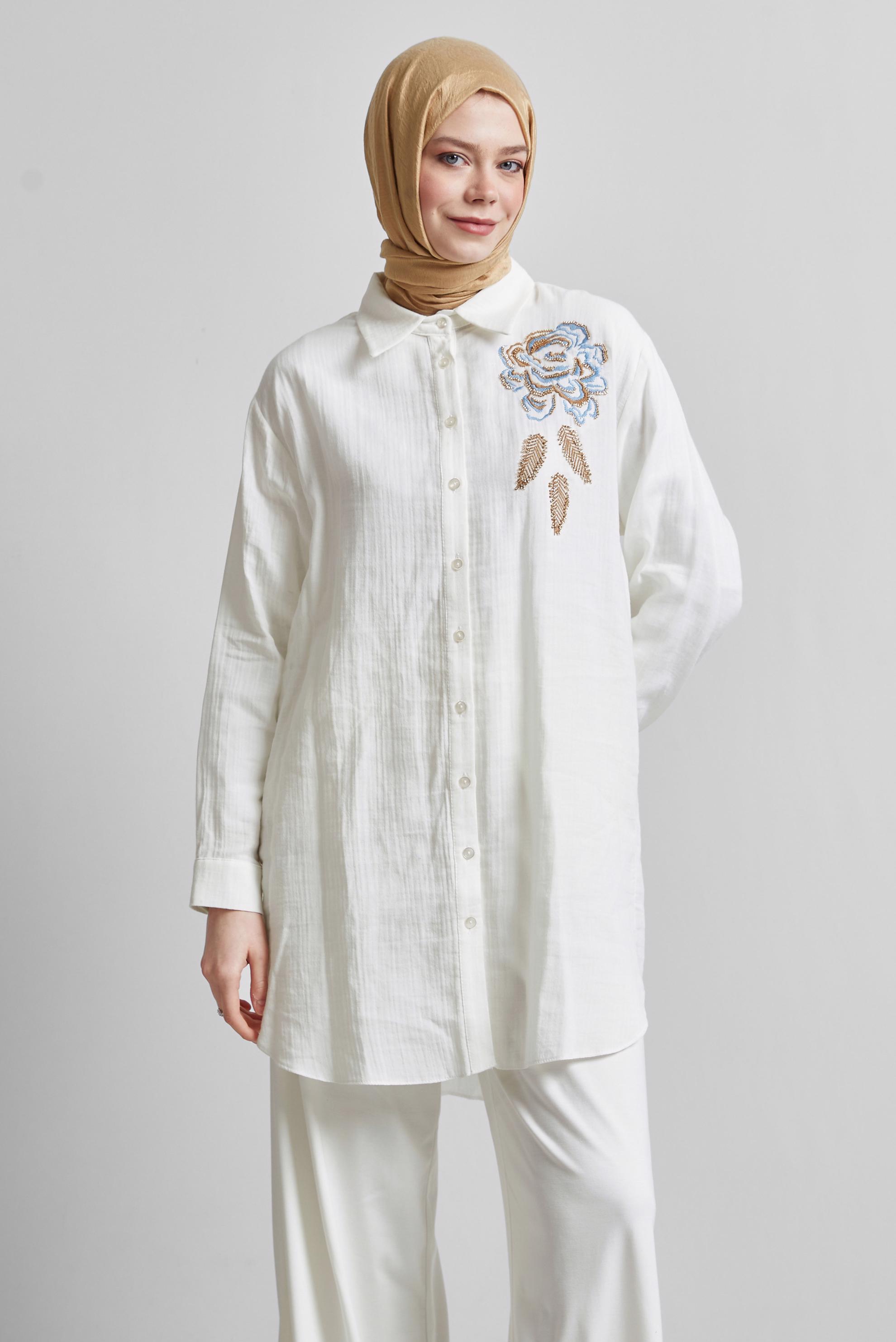 Tesettür giyim BEYAZ PAMUKLU TUNİK 44775