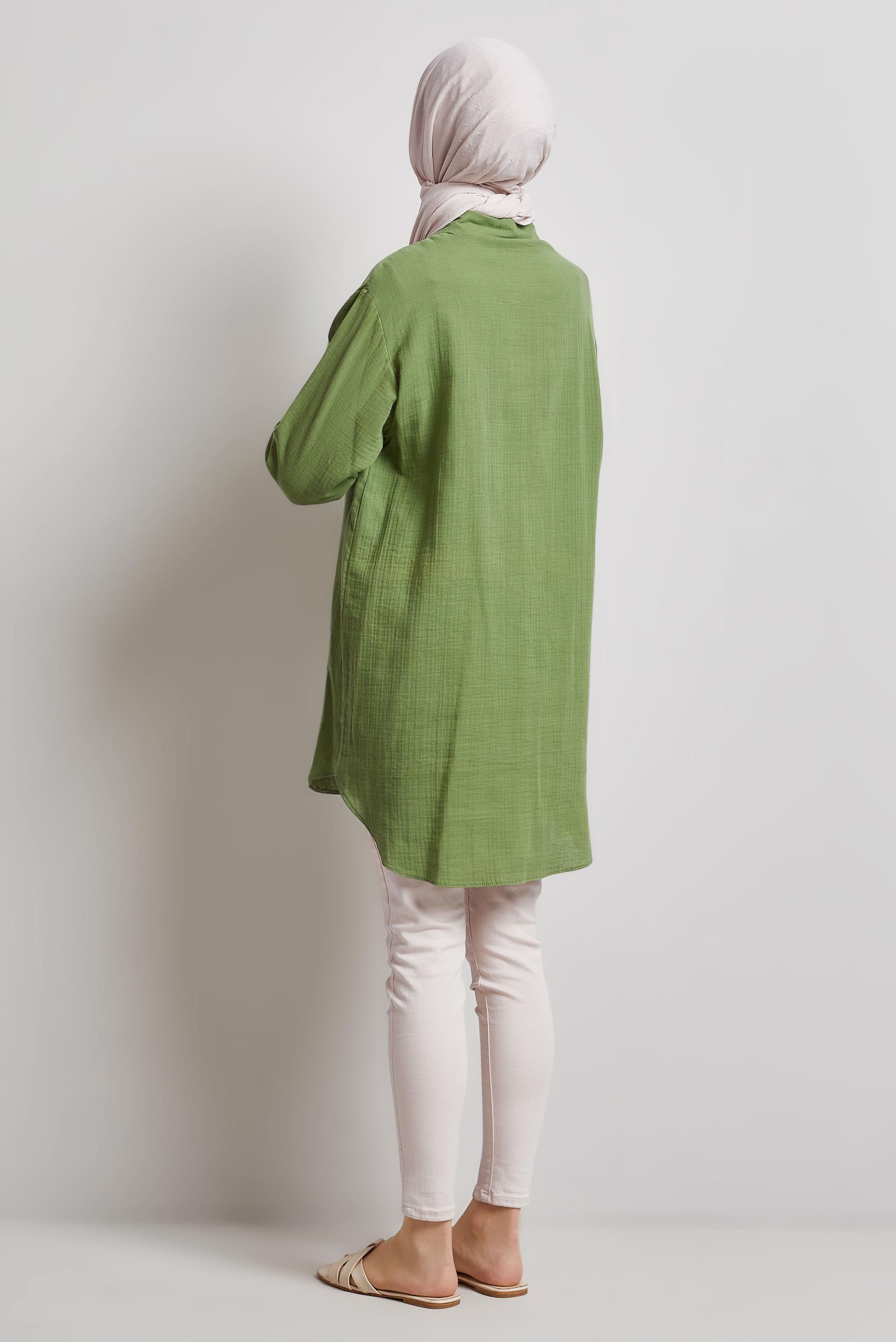Tesettür giyim YEŞİL PAMUKLU TUNİK 44775