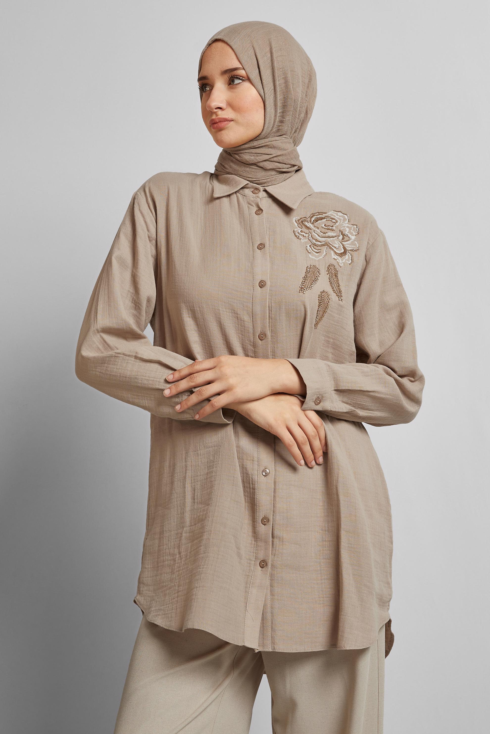 Tesettür giyim BEJ PAMUKLU TUNİK 44775