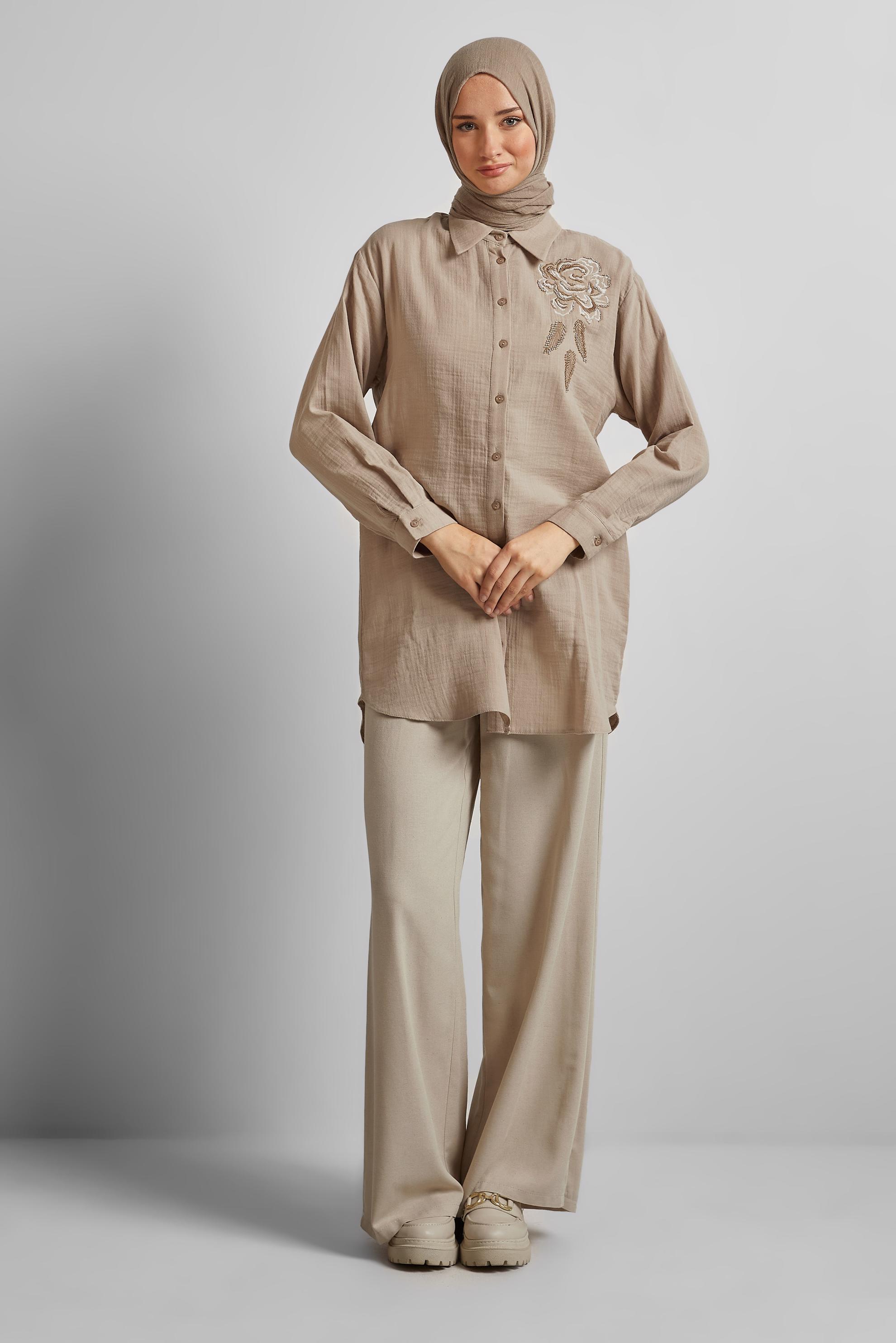 Tesettür giyim BEJ PAMUKLU TUNİK 44775