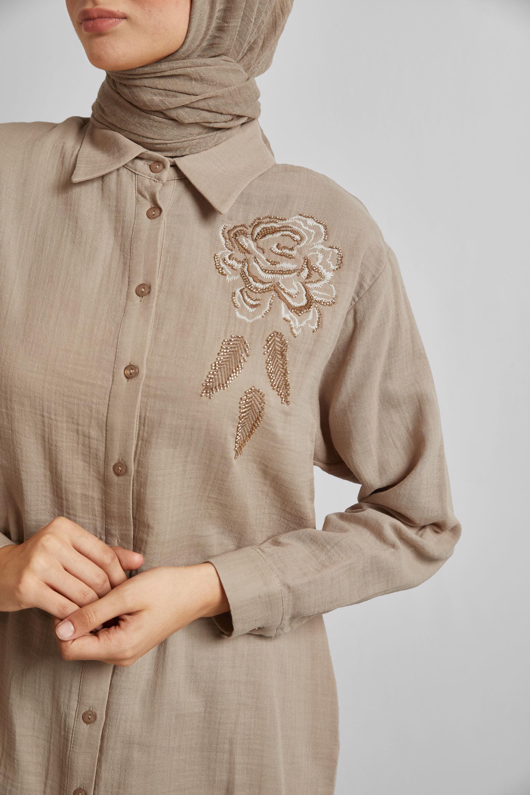 Tesettür giyim BEJ PAMUKLU TUNİK 44775