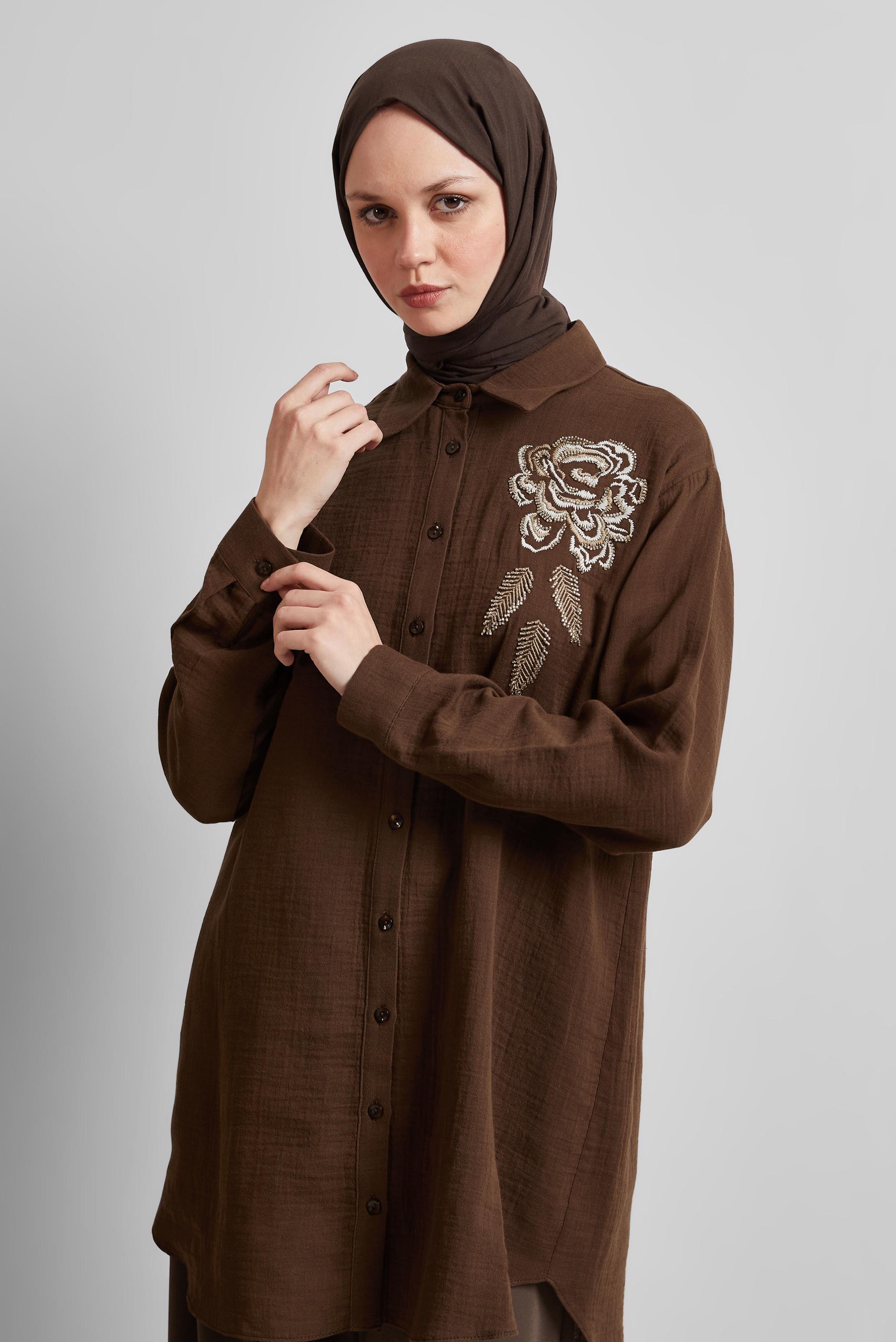 Tesettür giyim KAHVE PAMUKLU TUNİK 44775