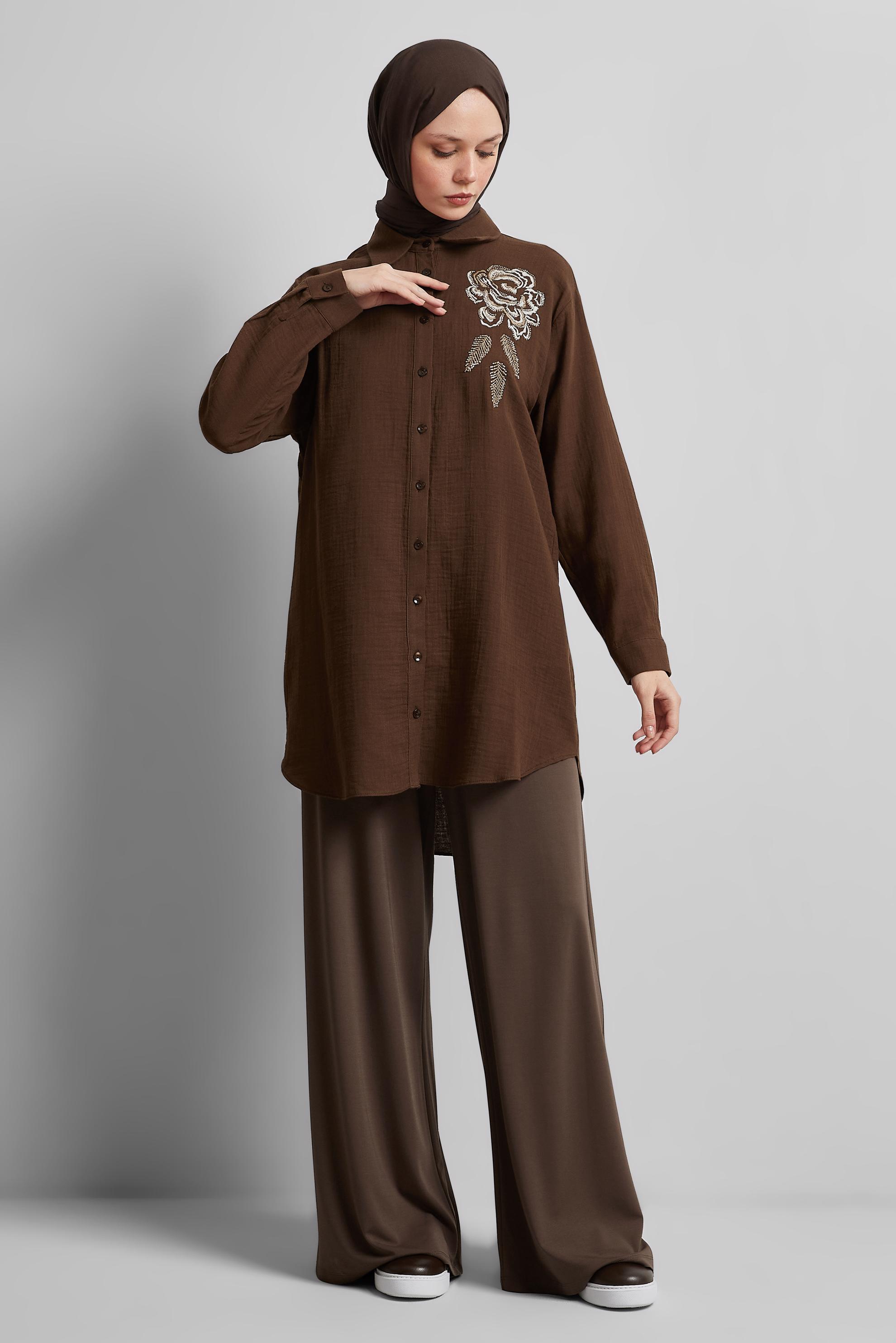 Tesettür giyim KAHVE PAMUKLU TUNİK 44775