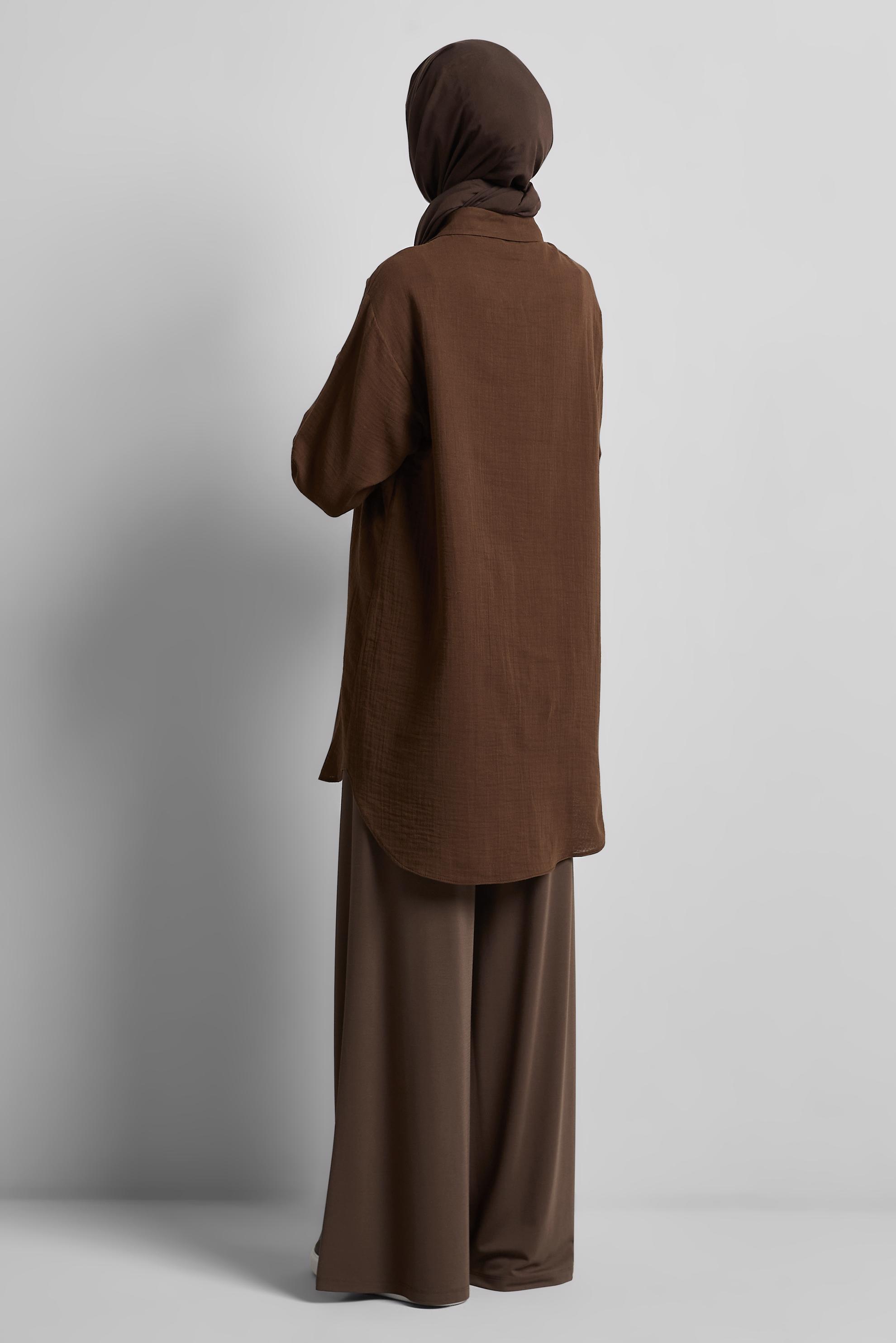 Tesettür giyim KAHVE PAMUKLU TUNİK 44775