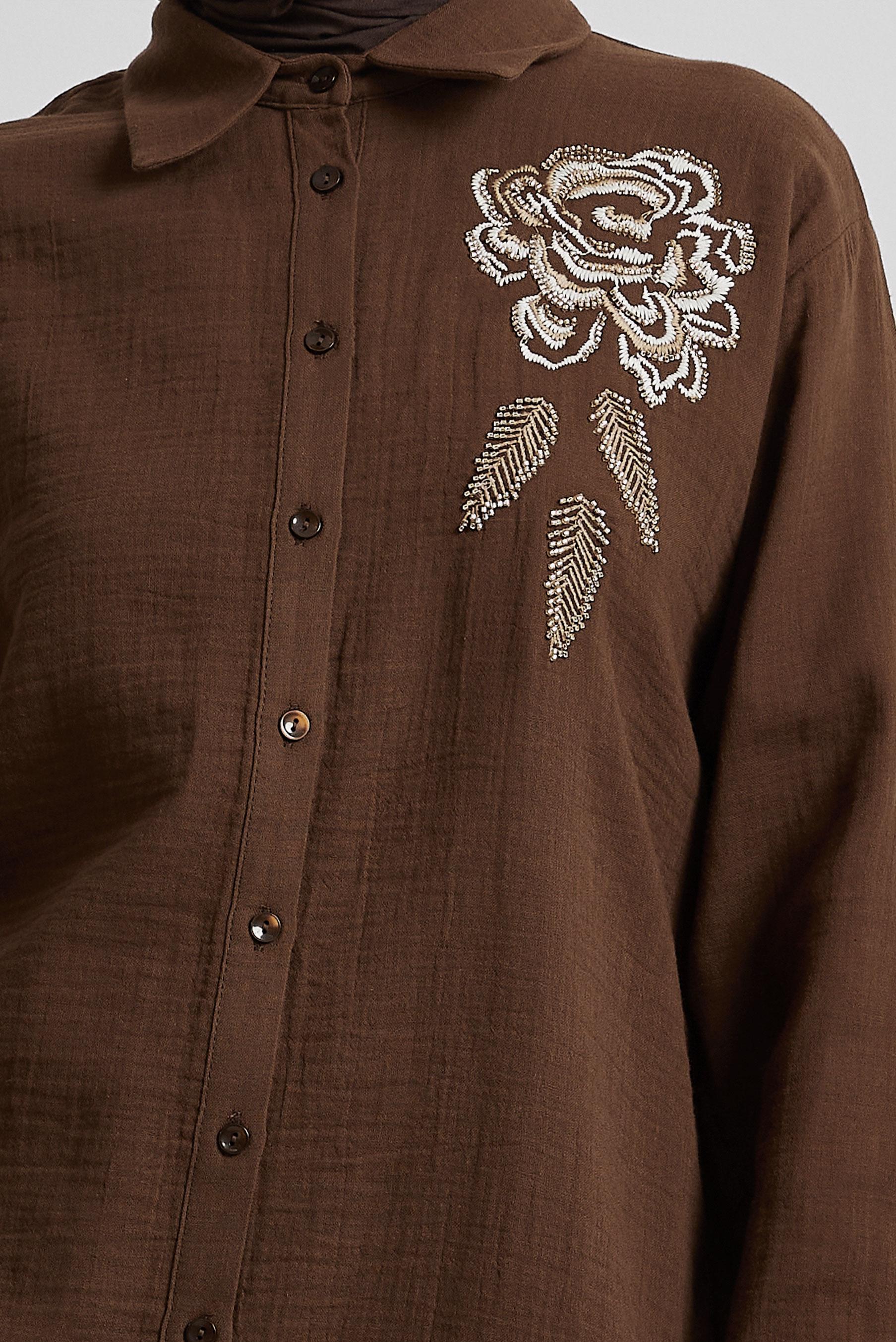 Tesettür giyim KAHVE PAMUKLU TUNİK 44775