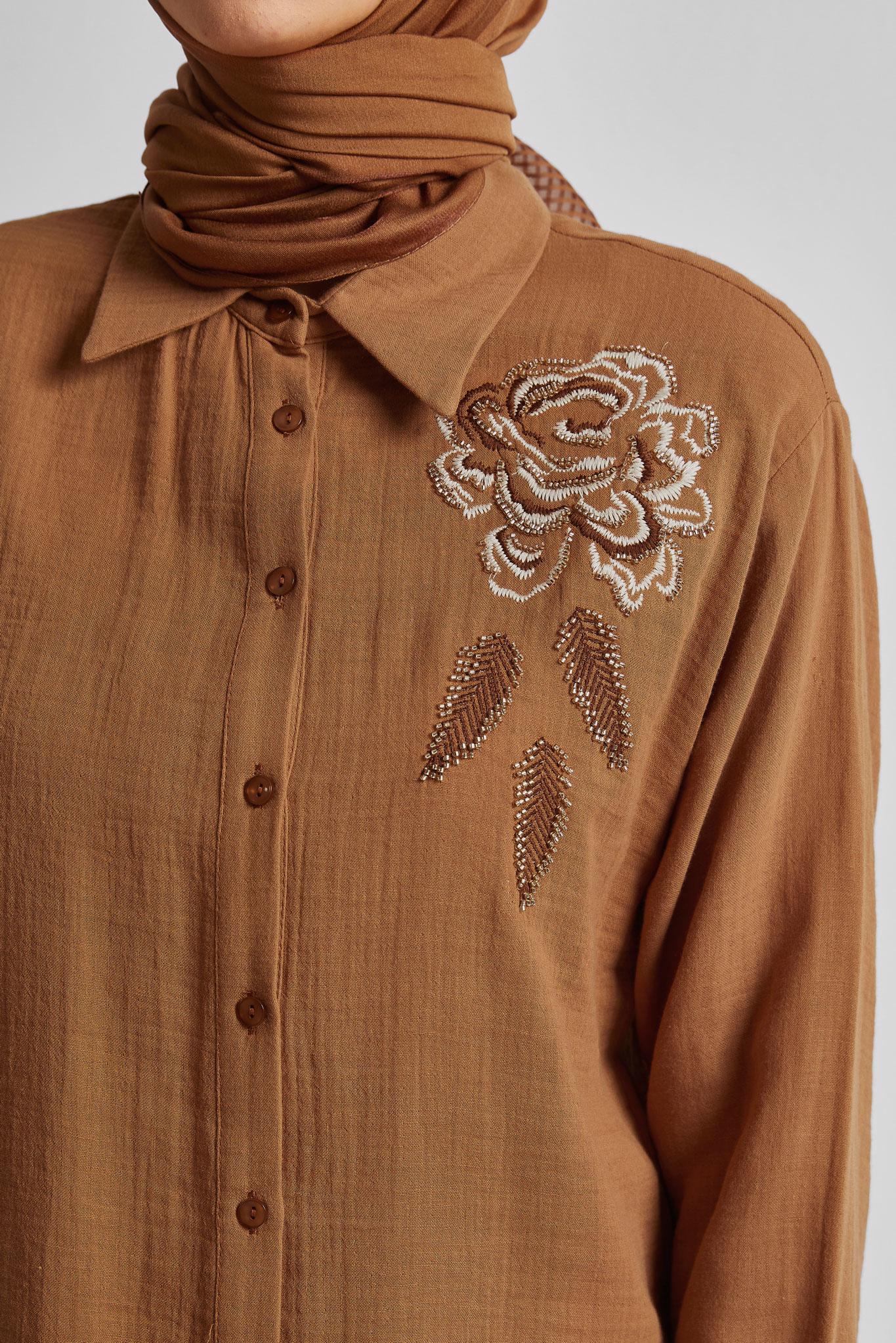 Tesettür giyim TABA PAMUKLU TUNİK 44775