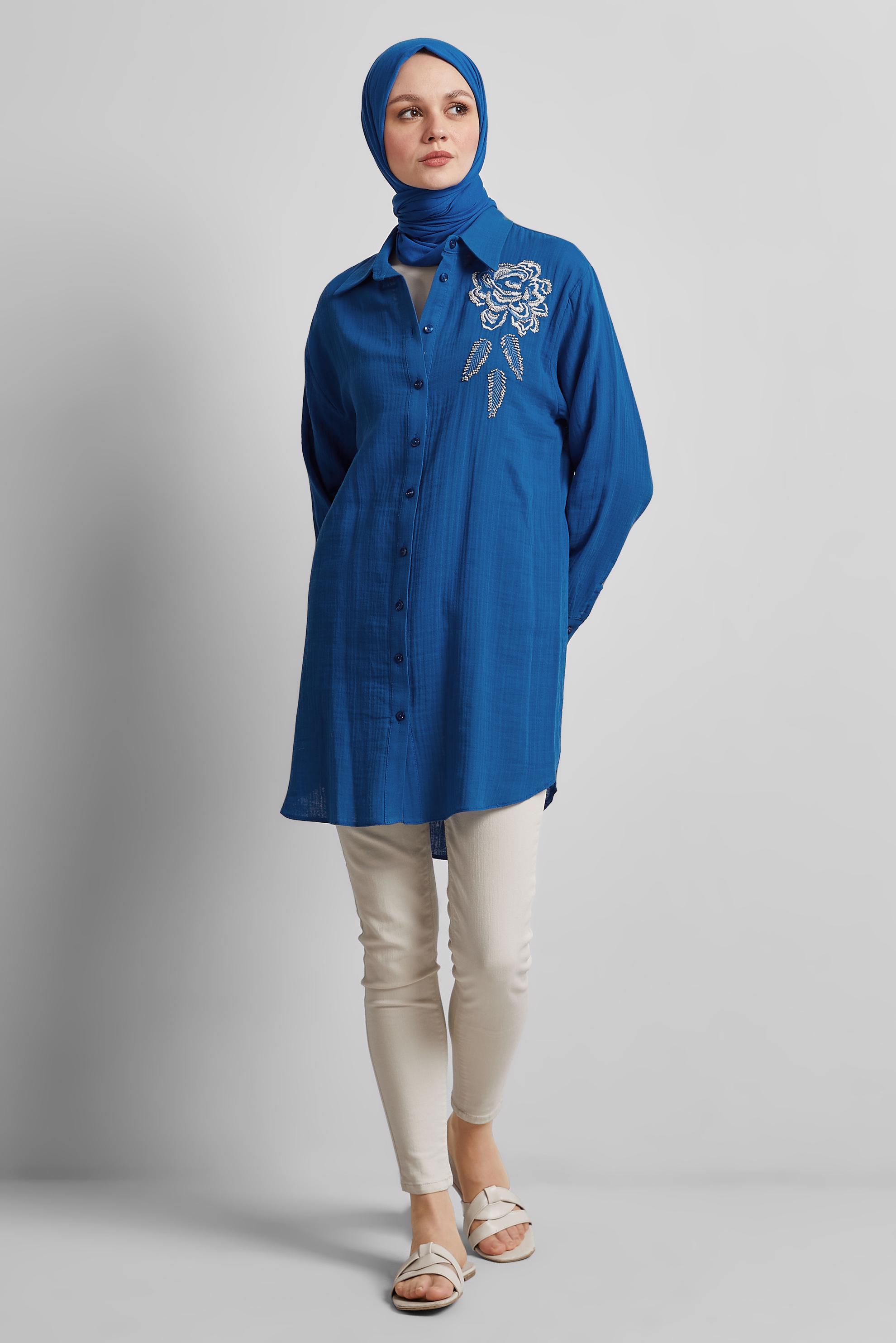 Tesettür giyim LACİVERT PAMUKLU TUNİK 44775