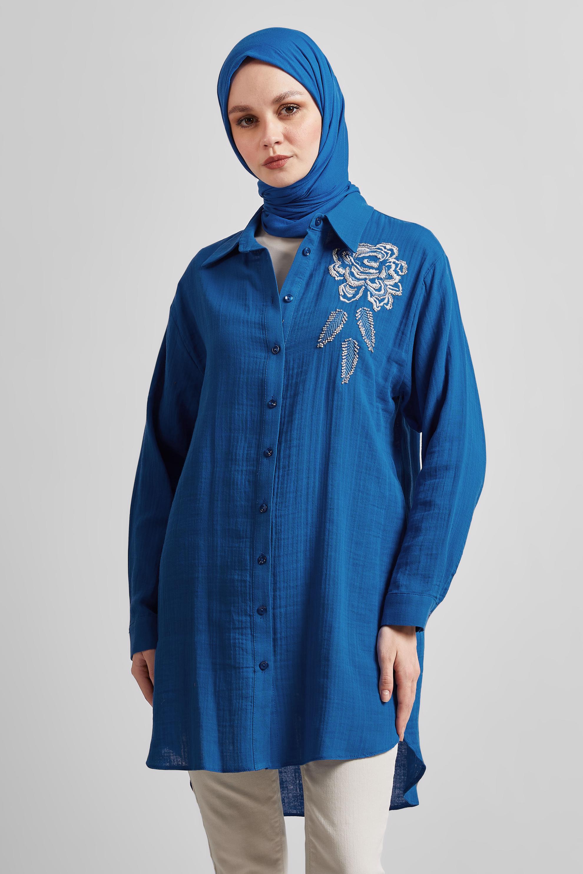 Tesettür giyim LACİVERT PAMUKLU TUNİK 44775