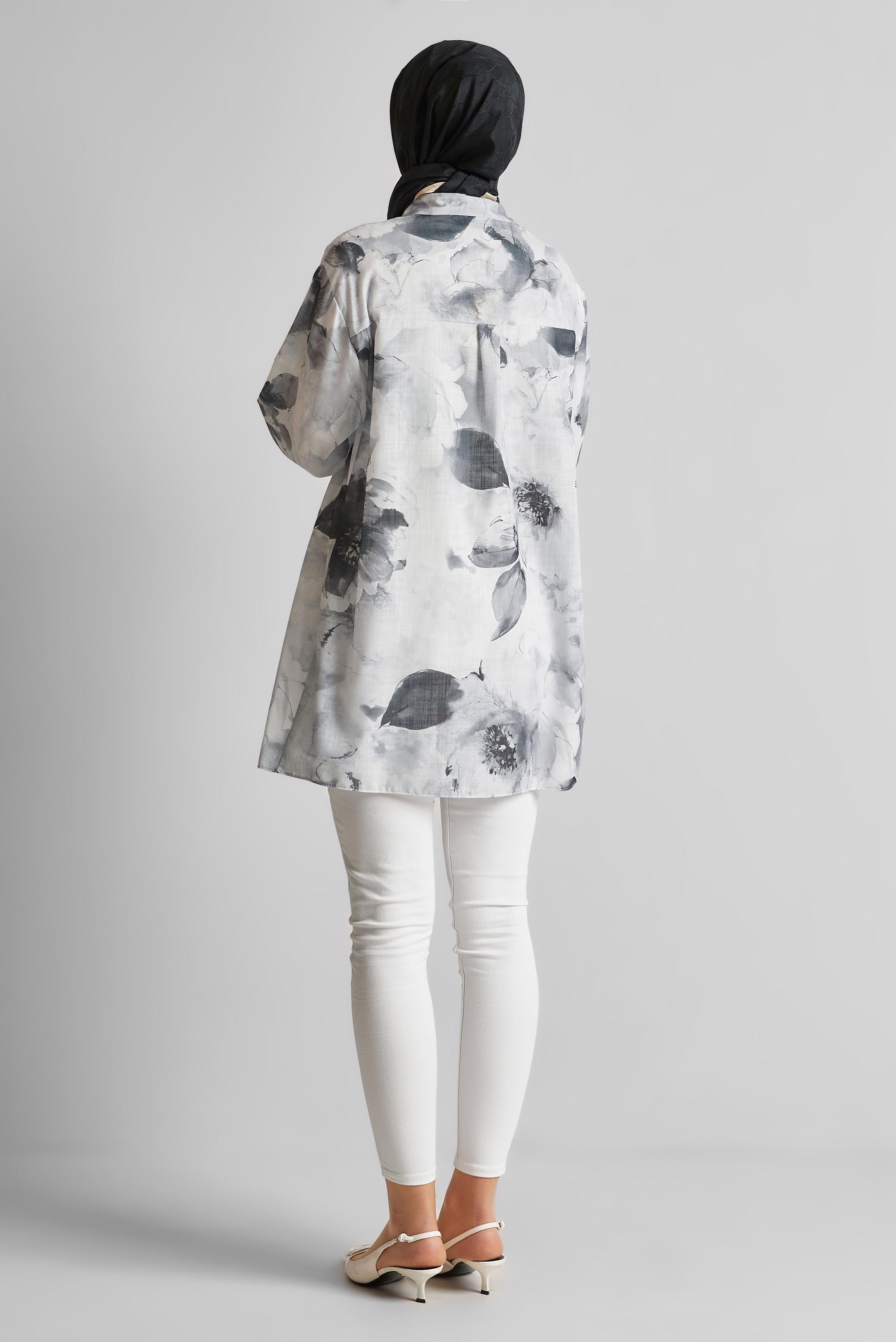 Tesettür giyim SİYAH DESENLİ GÖMLEK TUNİK 44781