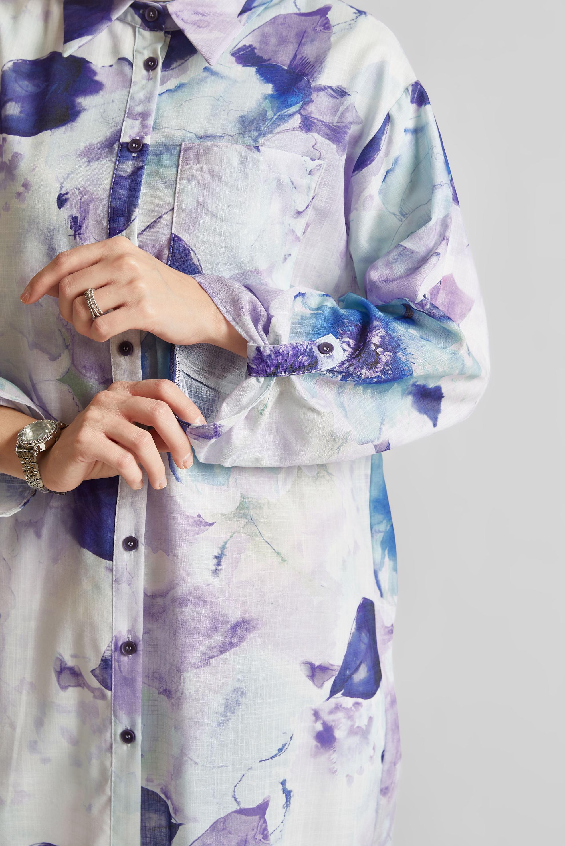 Tesettür giyim MOR DESENLİ GÖMLEK TUNİK 44781