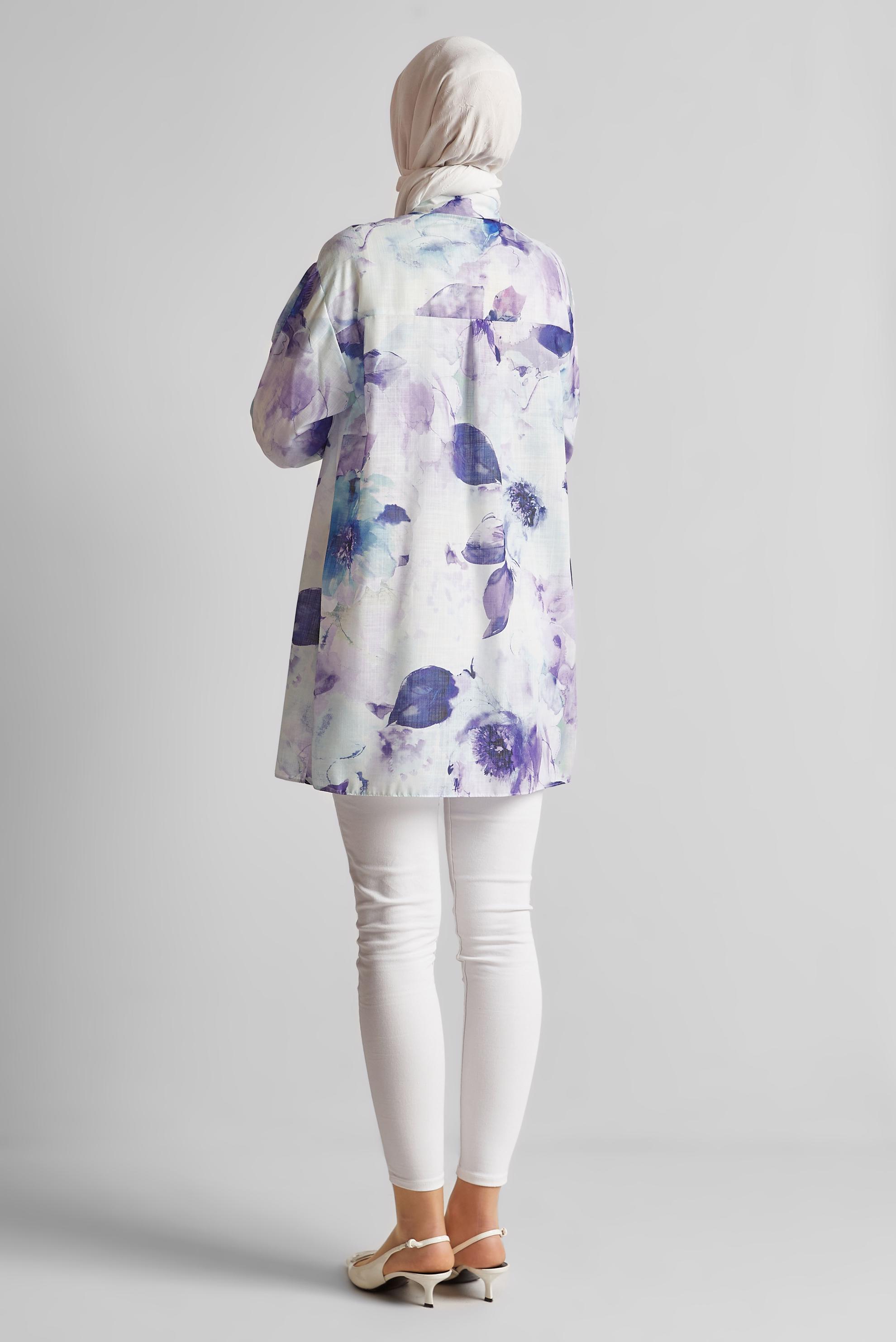 Tesettür giyim MOR DESENLİ GÖMLEK TUNİK 44781