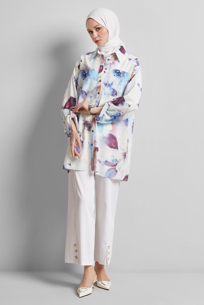 Tesettür giyim MAVİ DESENLİ GÖMLEK TUNİK 44781 - ALVİNA