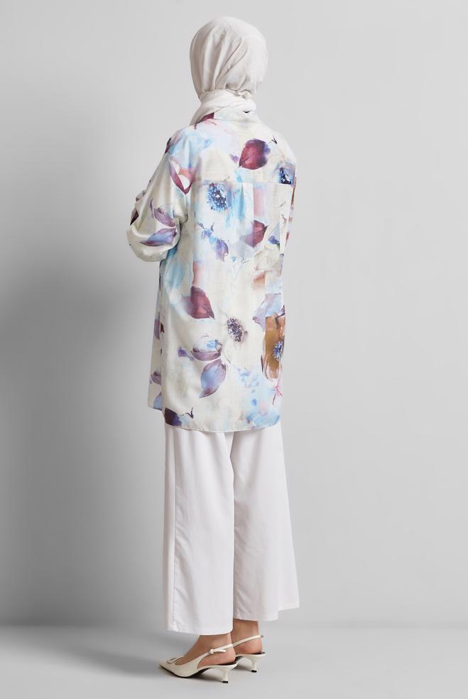 Tesettür giyim MAVİ DESENLİ GÖMLEK TUNİK 44781 - ALVİNA