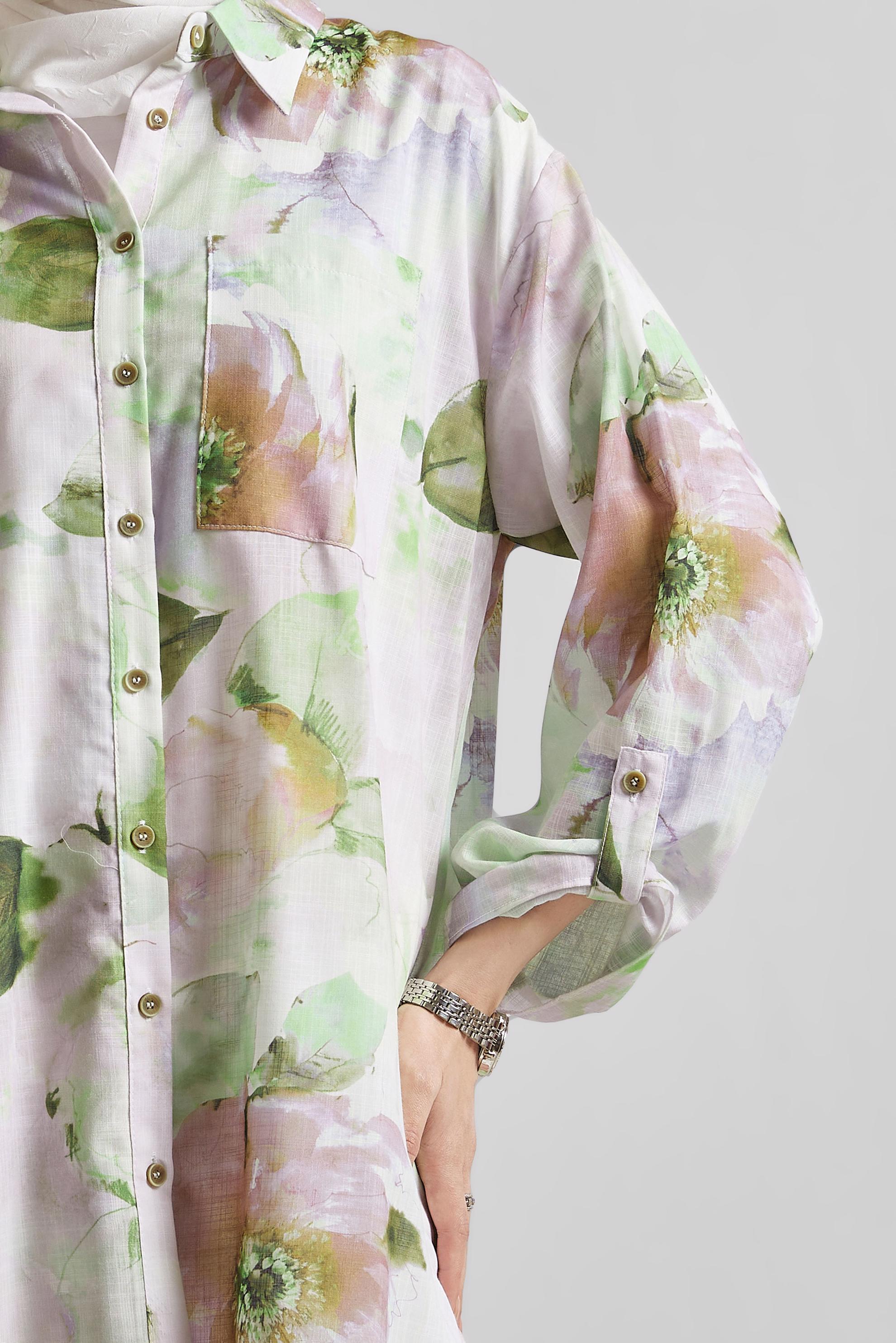 Tesettür giyim HAKİ DESENLİ GÖMLEK TUNİK 44781