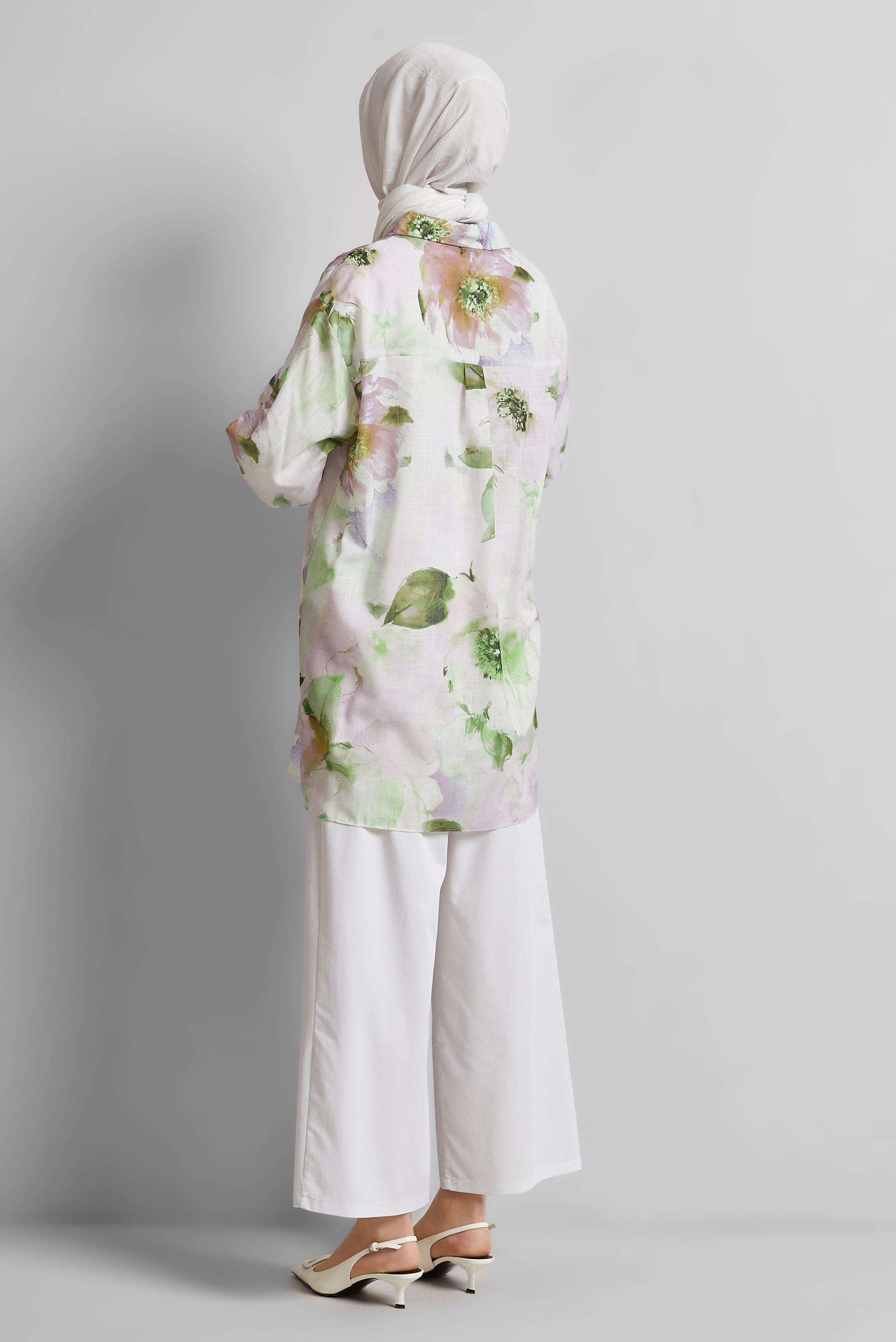 Tesettür giyim HAKİ DESENLİ GÖMLEK TUNİK 44781