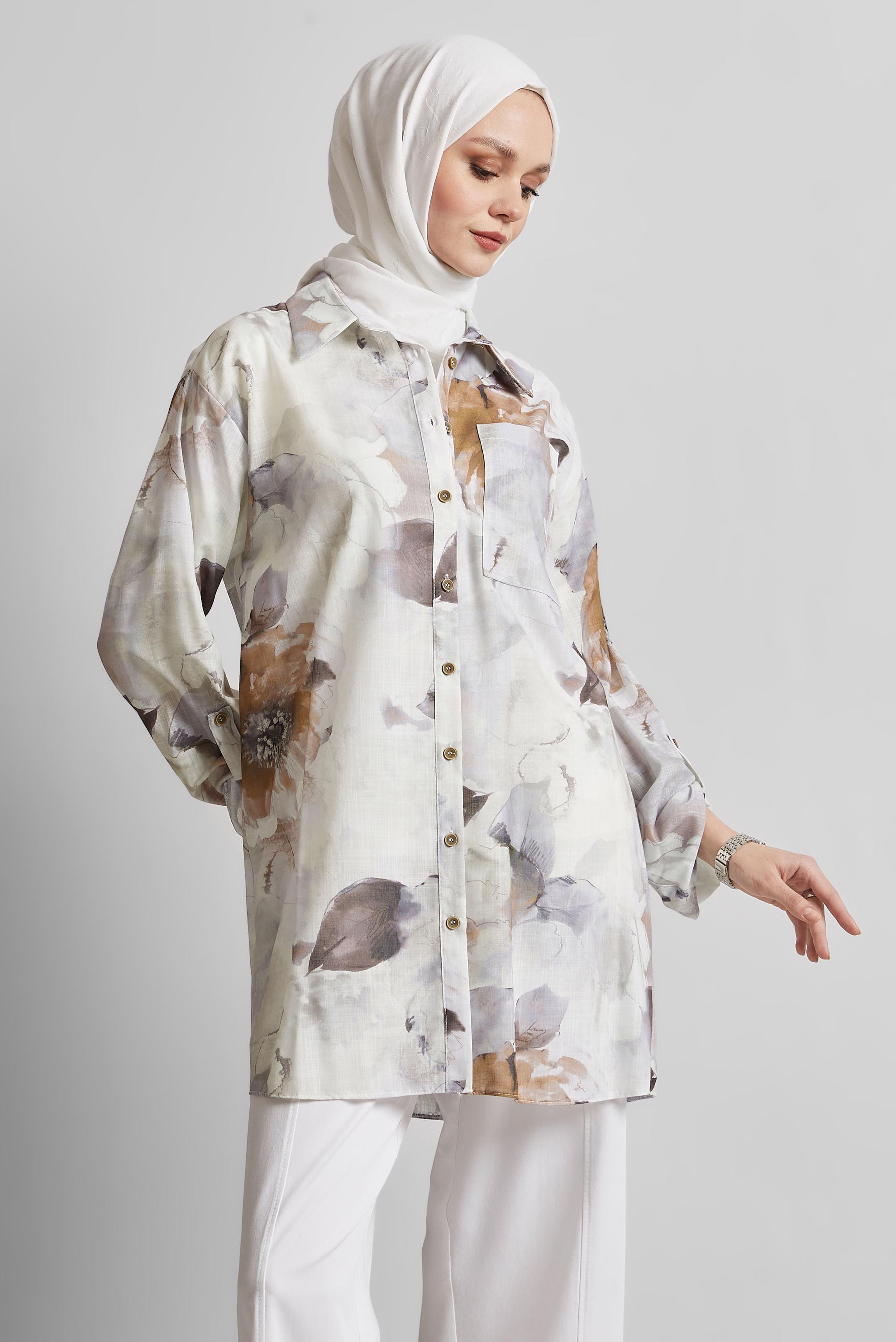 Tesettür giyim VİZON DESENLİ GÖMLEK TUNİK 44781