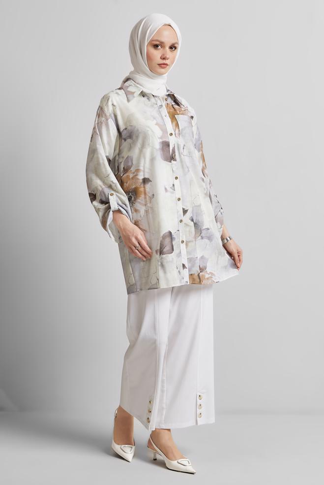 Tesettür giyim VİZON DESENLİ GÖMLEK TUNİK 44781 - ALVİNA