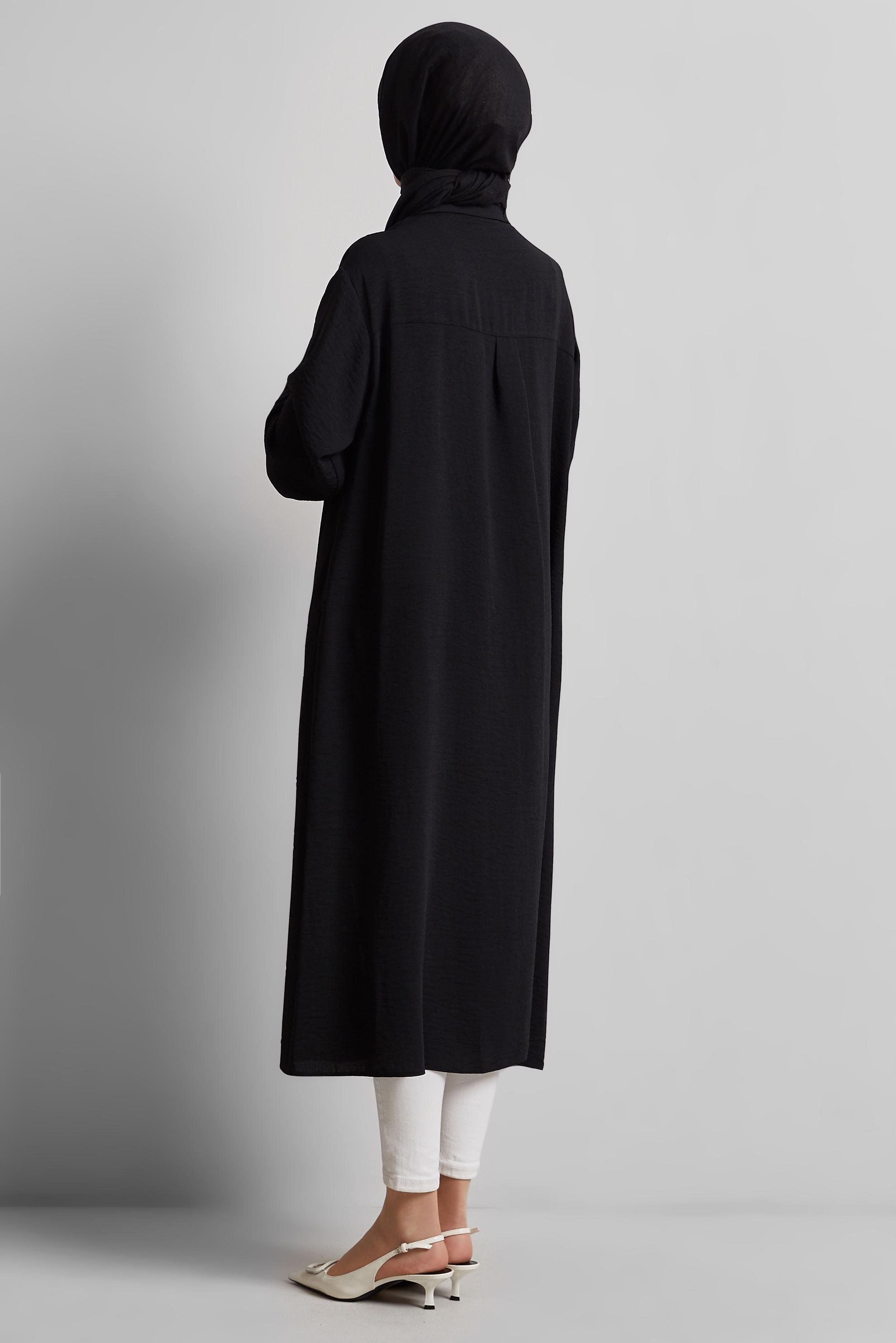 Tesettür giyim SİYAH BONCUK İŞLEMELİ UZUN TUNİK 44783