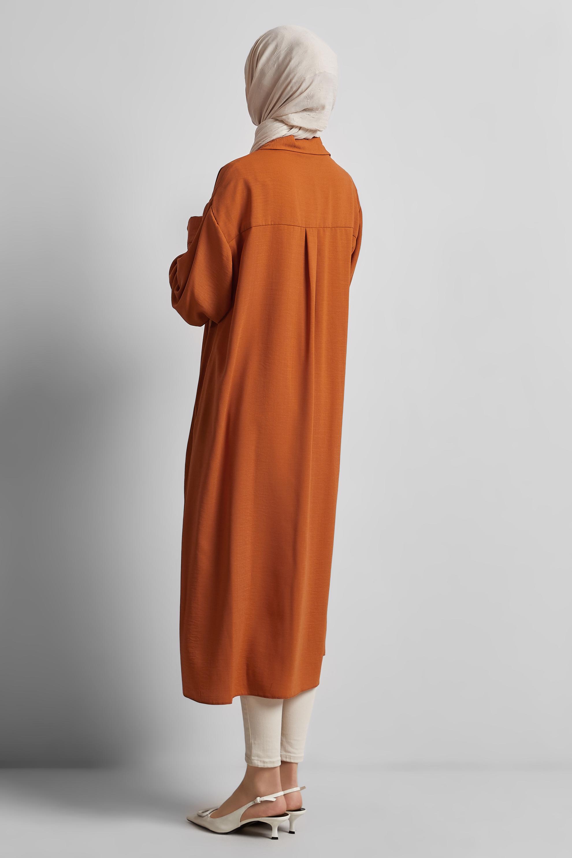 Tesettür giyim TURUNCU BONCUK İŞLEMELİ UZUN TUNİK 44783