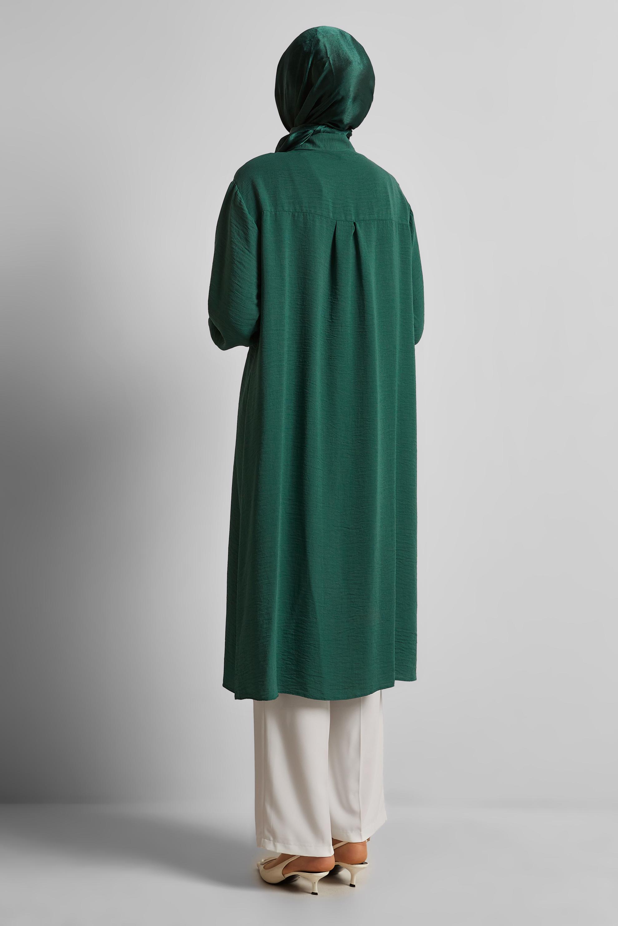 Tesettür giyim YEŞİL BONCUK İŞLEMELİ UZUN TUNİK 44783