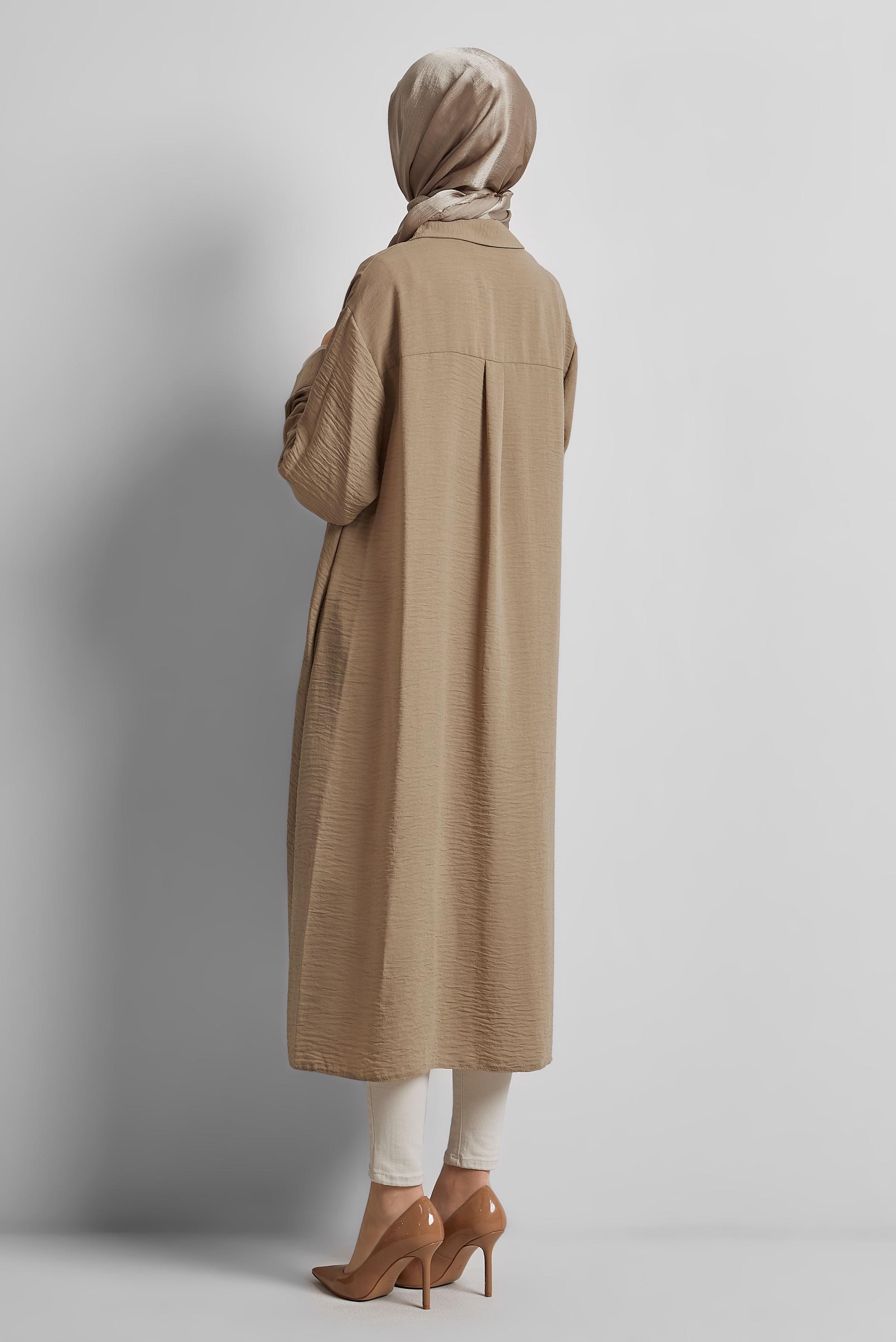 Vêtements hijab BEIGE TUNIQUE LONGUE BRODÉE DE PERLES 44783