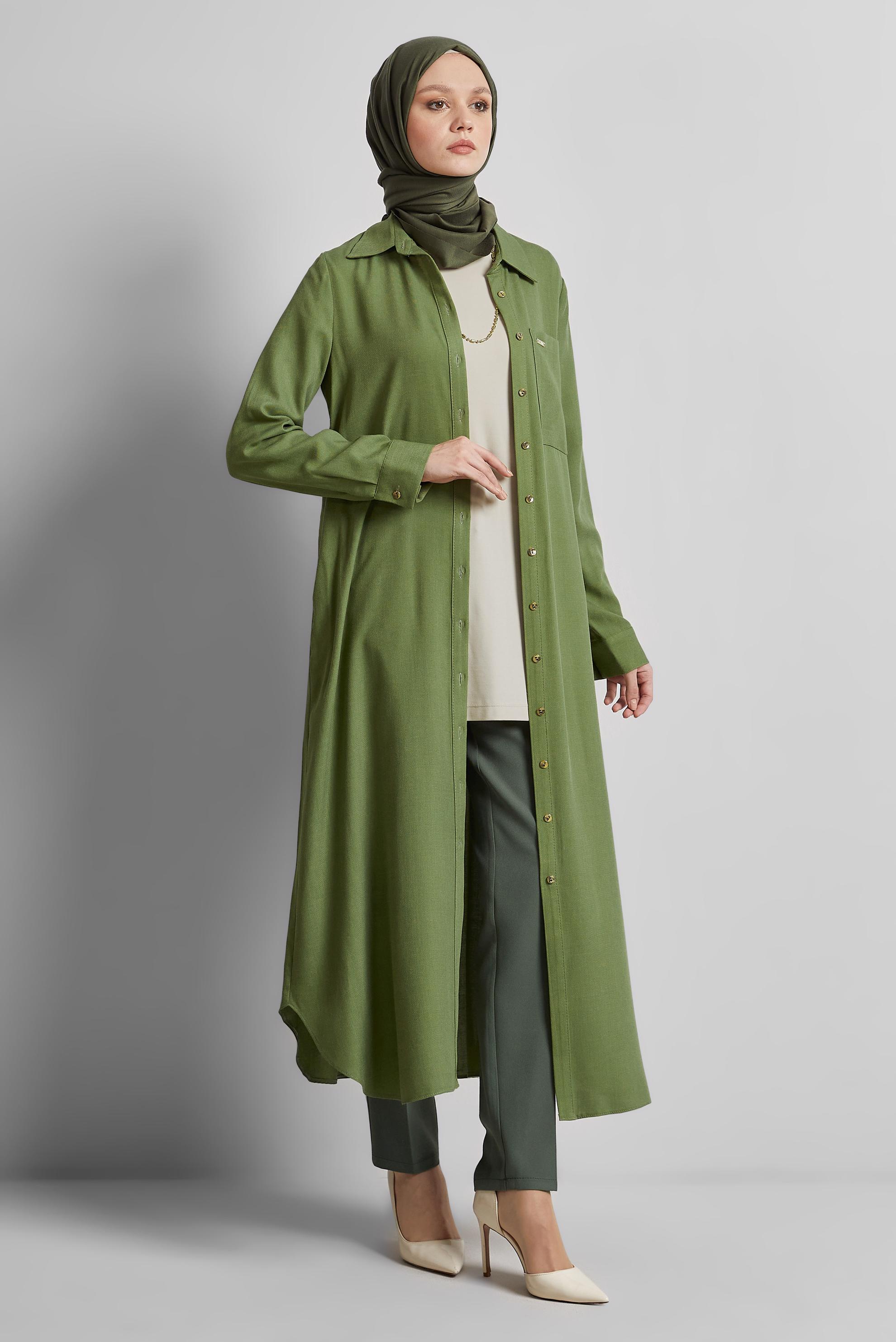 Tesettür giyim YEŞİL UZUN TUNİK 44784