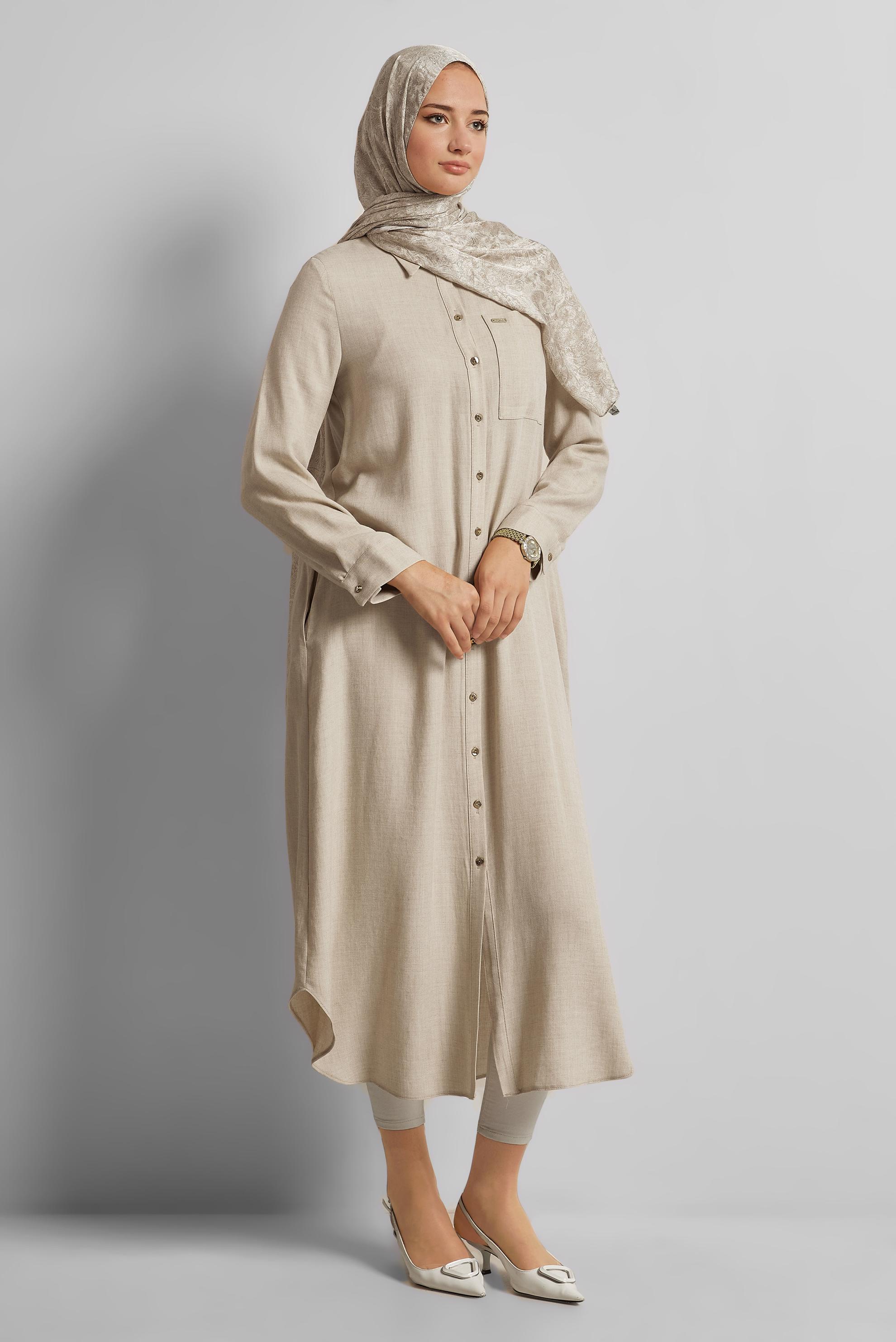 Tesettür giyim BEJ UZUN TUNİK 44784