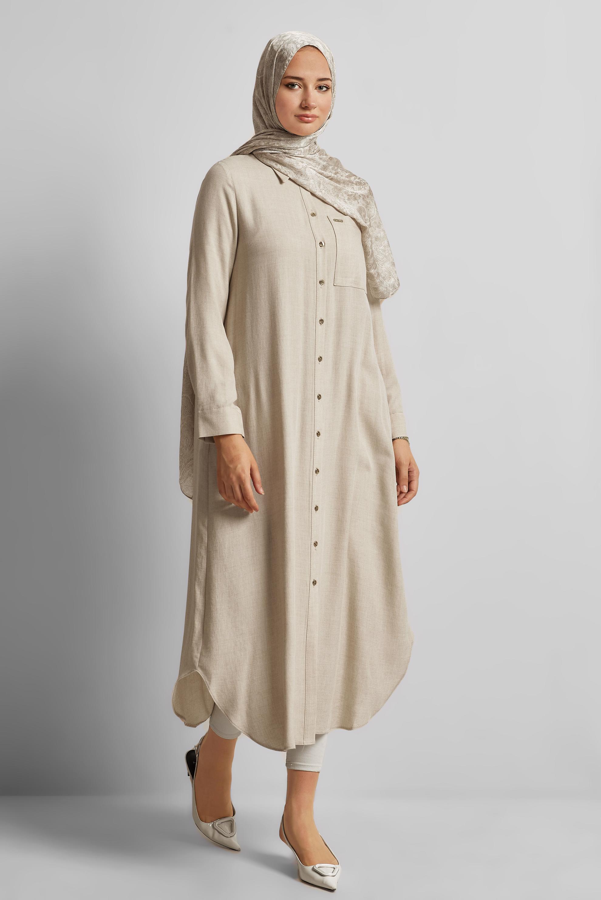 Tesettür giyim BEJ UZUN TUNİK 44784