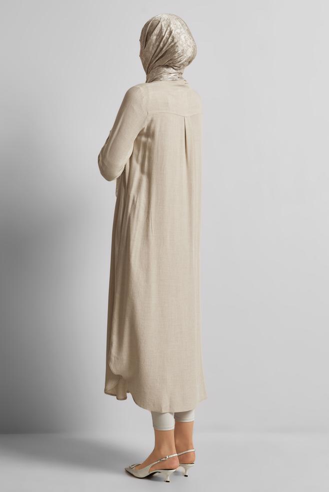 Tesettür giyim BEJ UZUN TUNİK 44784 - ALVİNA