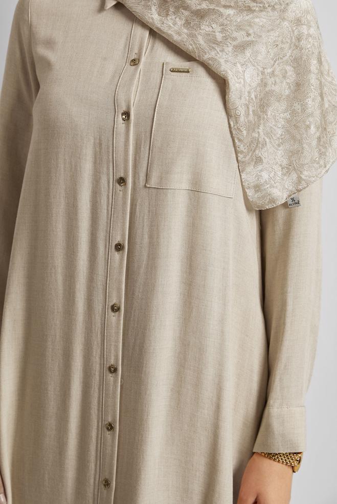 Tesettür giyim BEJ UZUN TUNİK 44784 - ALVİNA