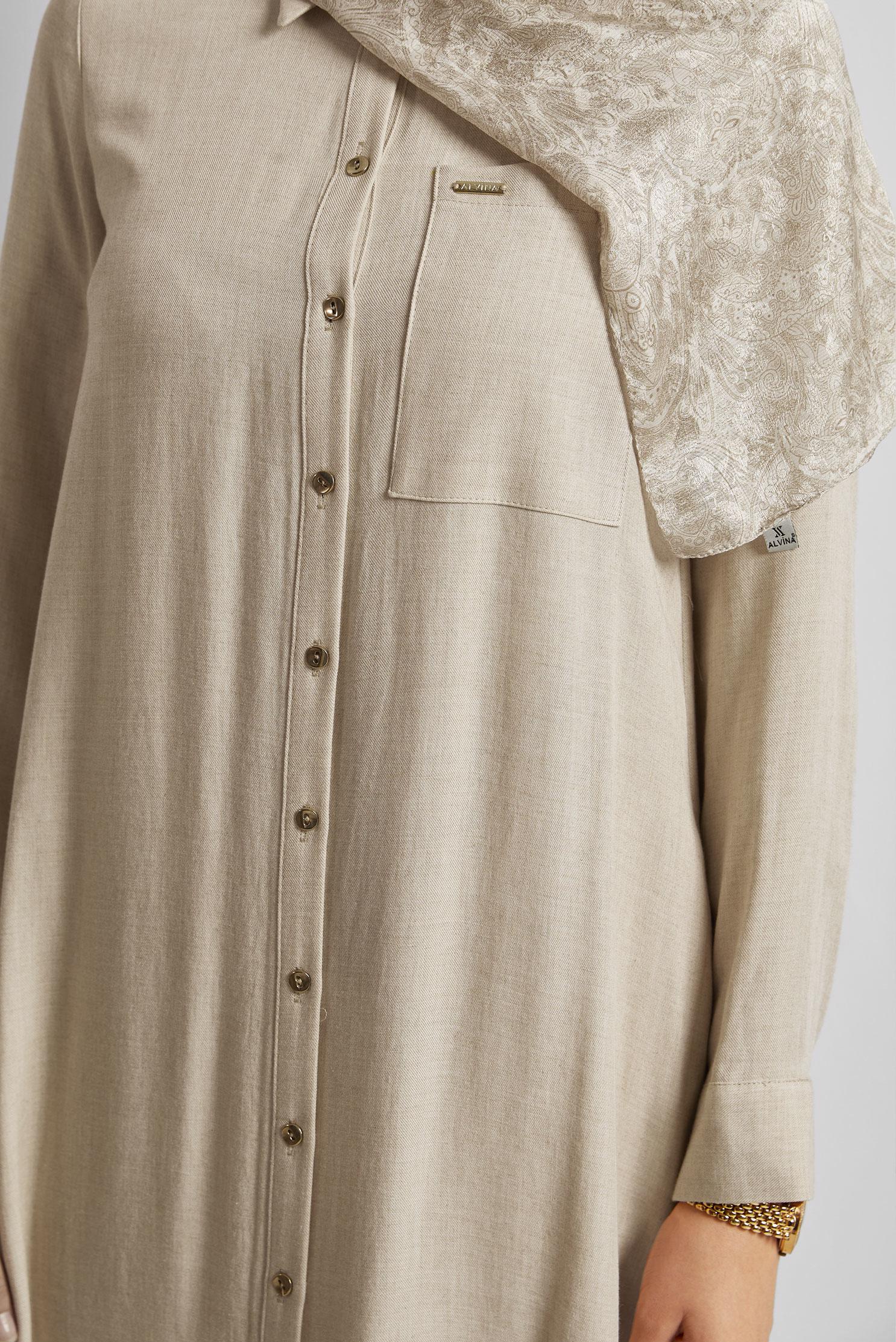 Tesettür giyim BEJ UZUN TUNİK 44784