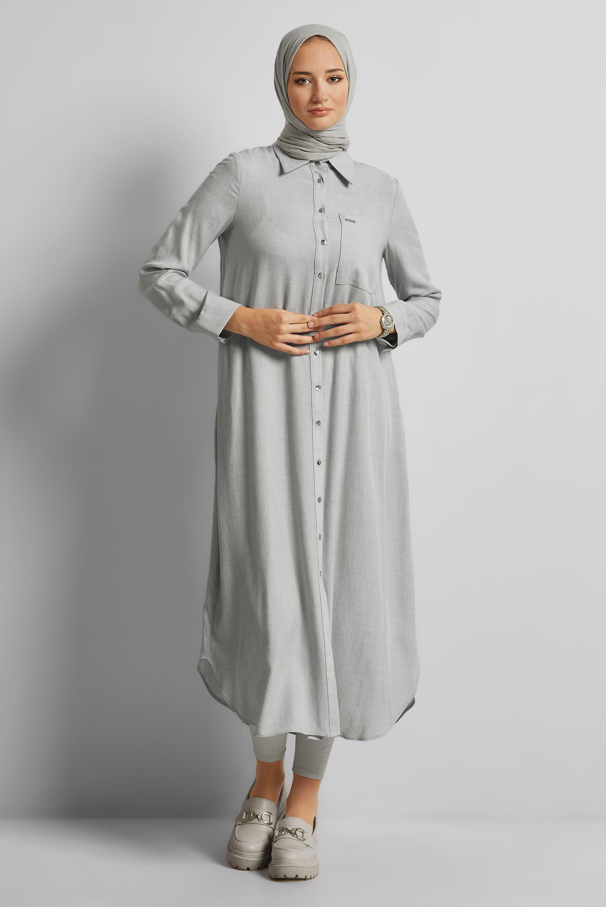 Tesettür giyim GRİ UZUN TUNİK 44784