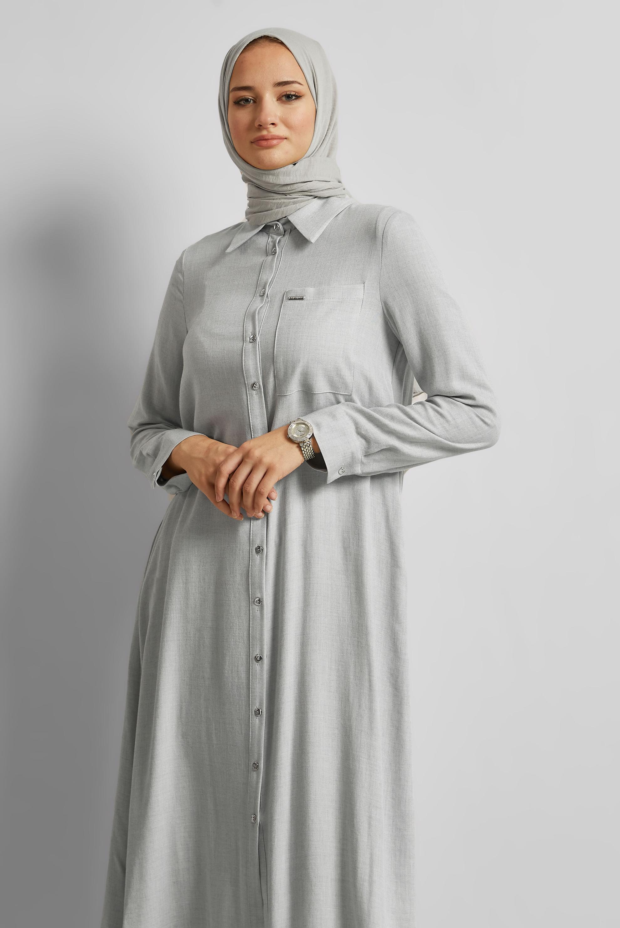 Tesettür giyim GRİ UZUN TUNİK 44784