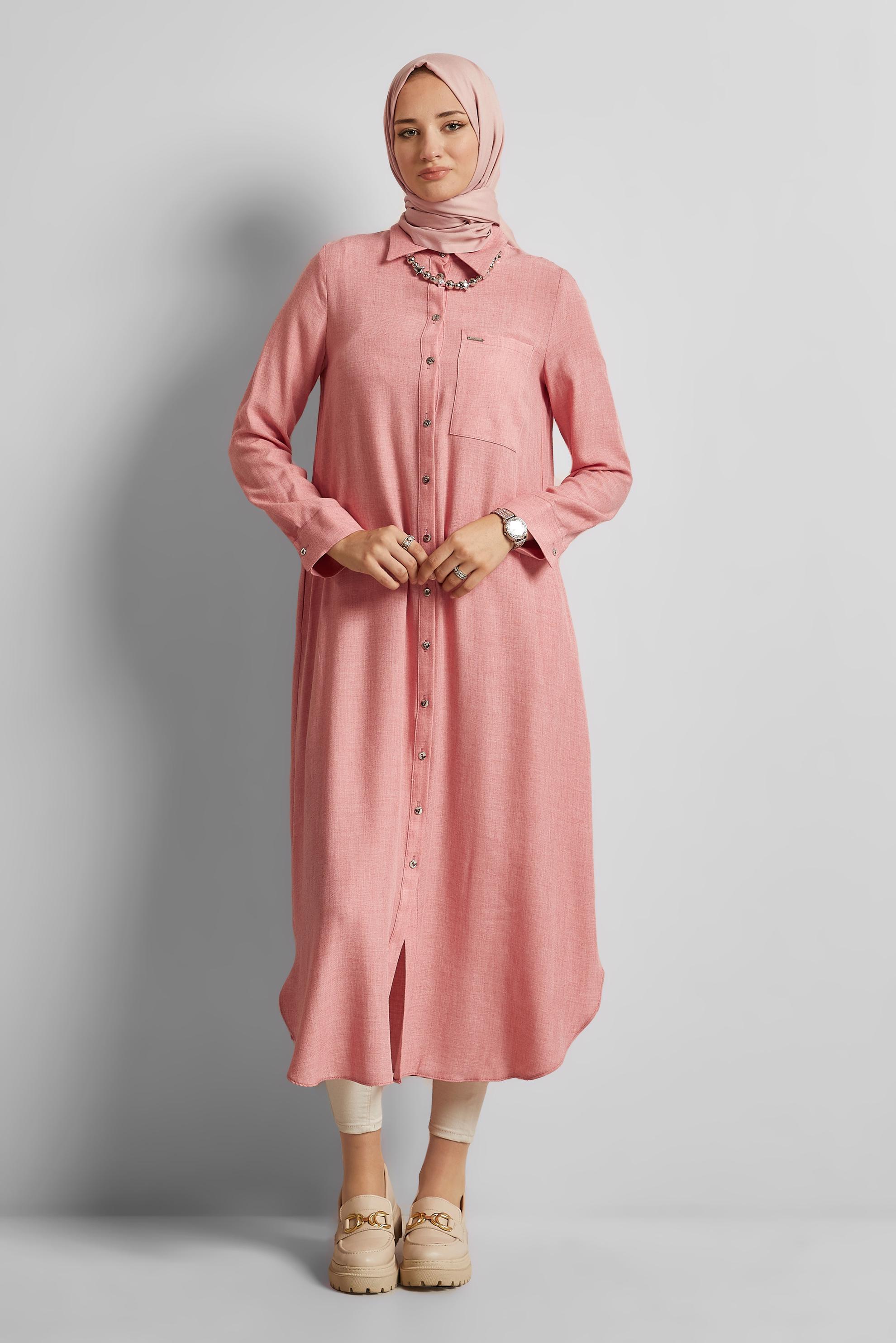 Tesettür giyim PEMBE UZUN TUNİK 44784