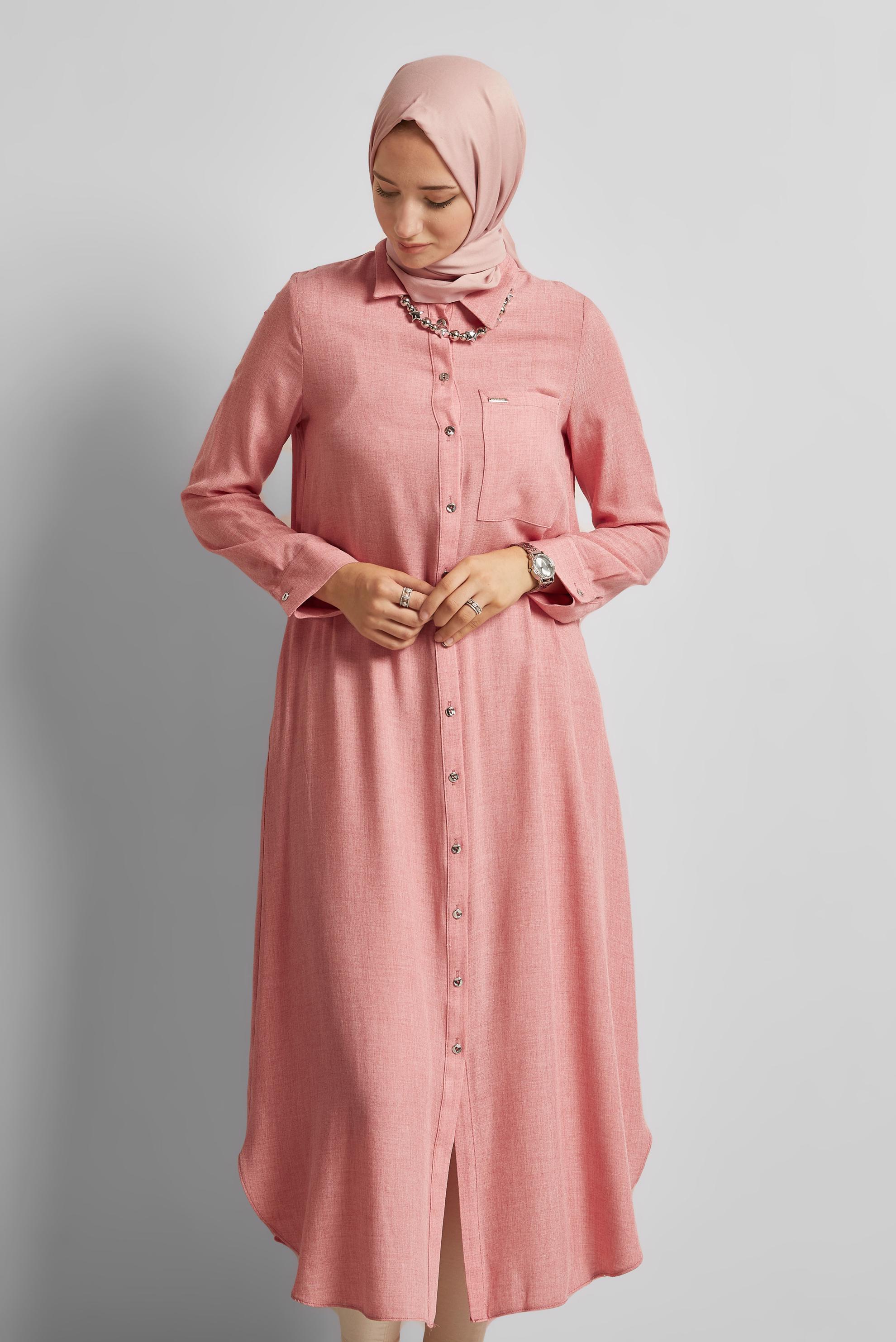 Tesettür giyim PEMBE UZUN TUNİK 44784