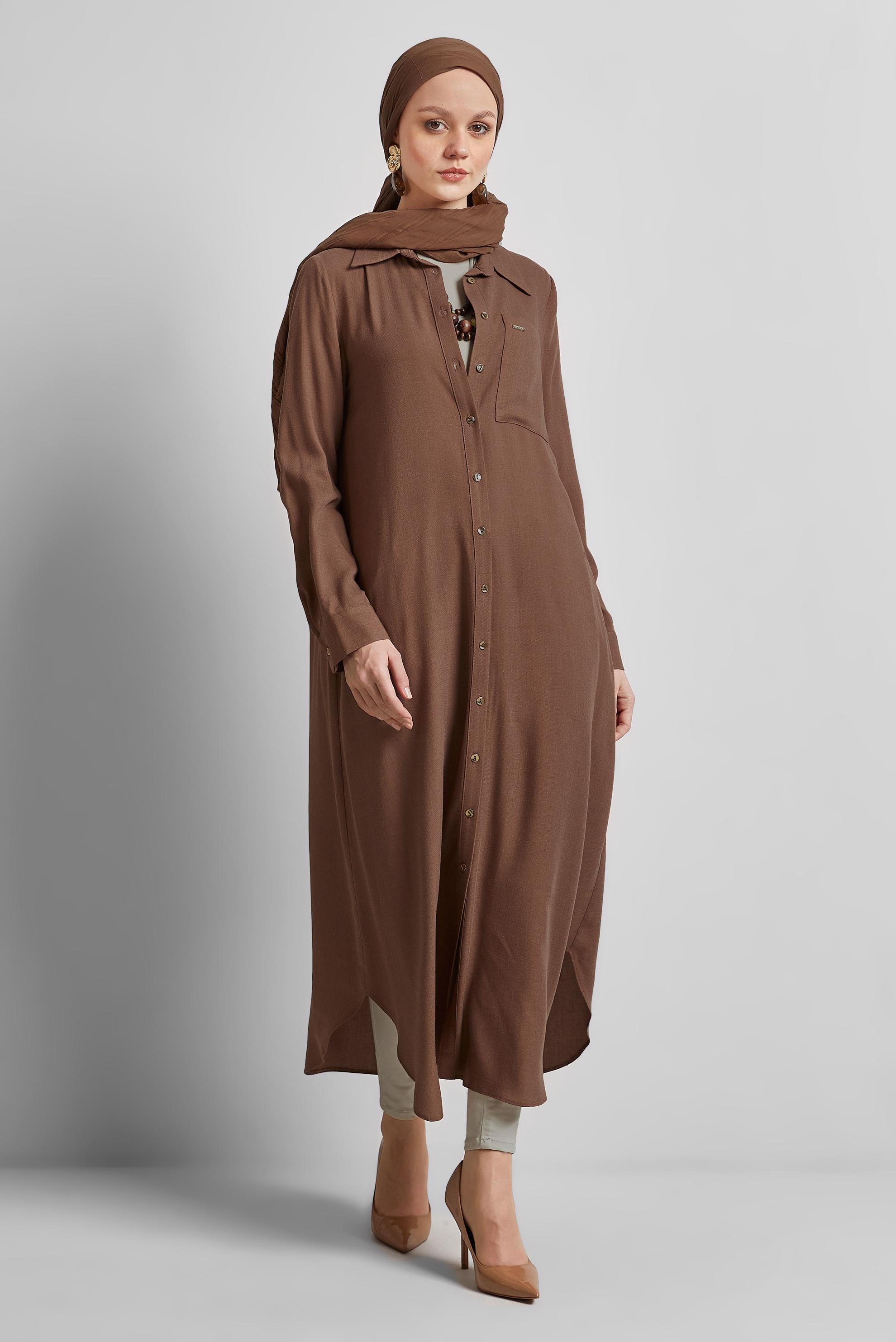 Tesettür giyim KAHVE UZUN TUNİK 44784