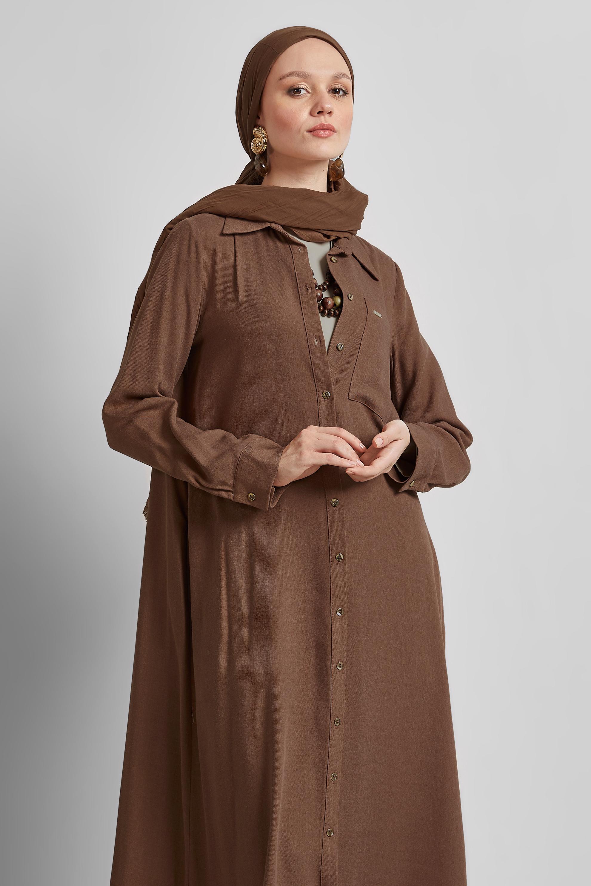 Tesettür giyim KAHVE UZUN TUNİK 44784