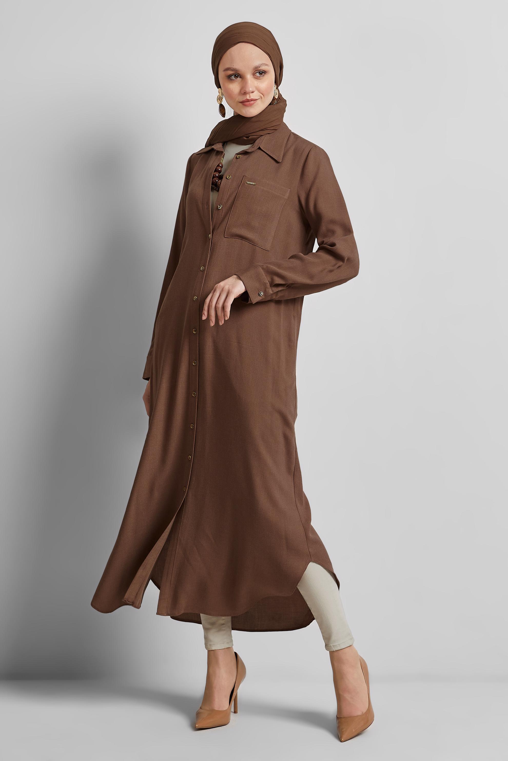 Tesettür giyim KAHVE UZUN TUNİK 44784
