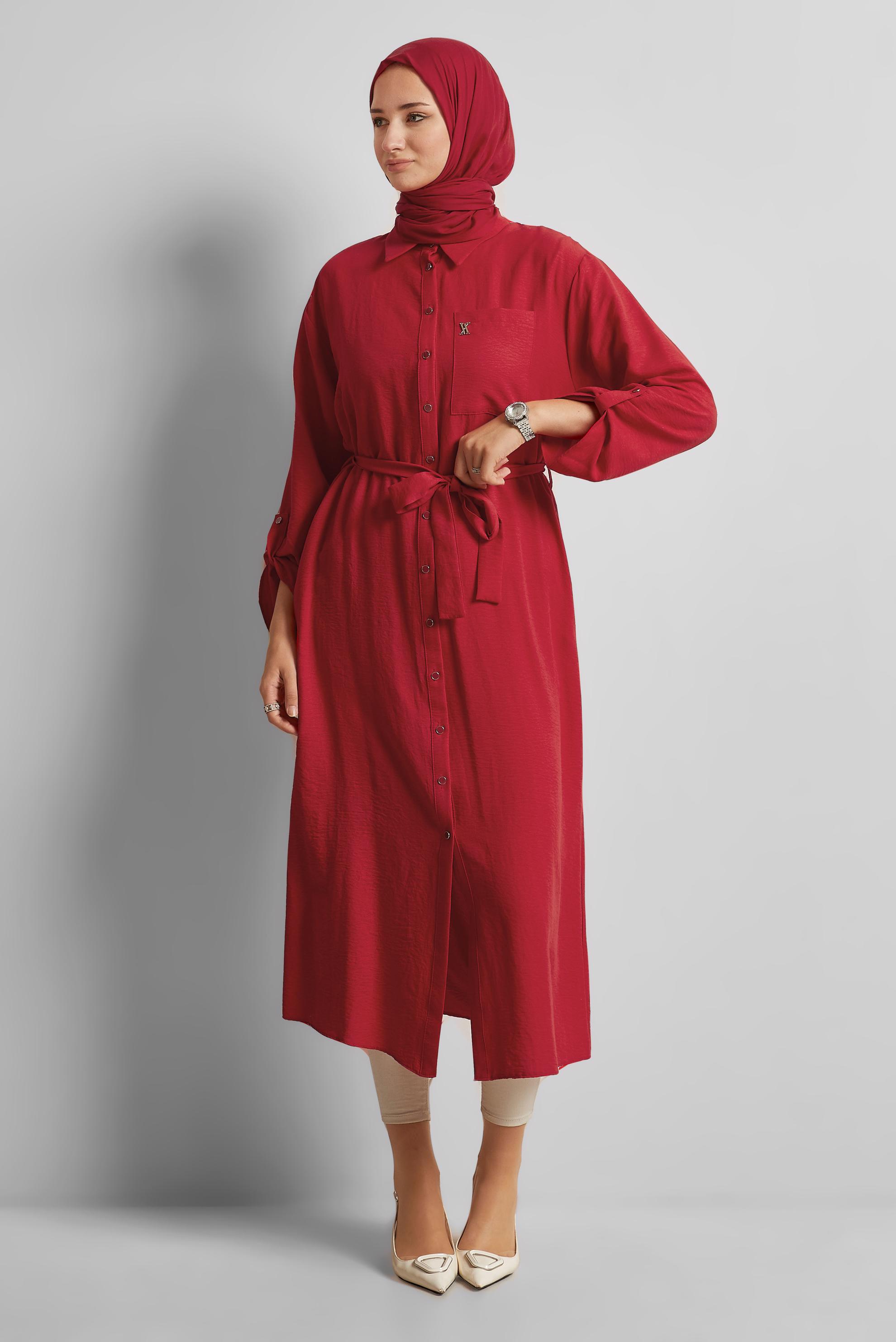 Vêtements hijab ROUGE TUNIQUE CEINTURÉE 44785