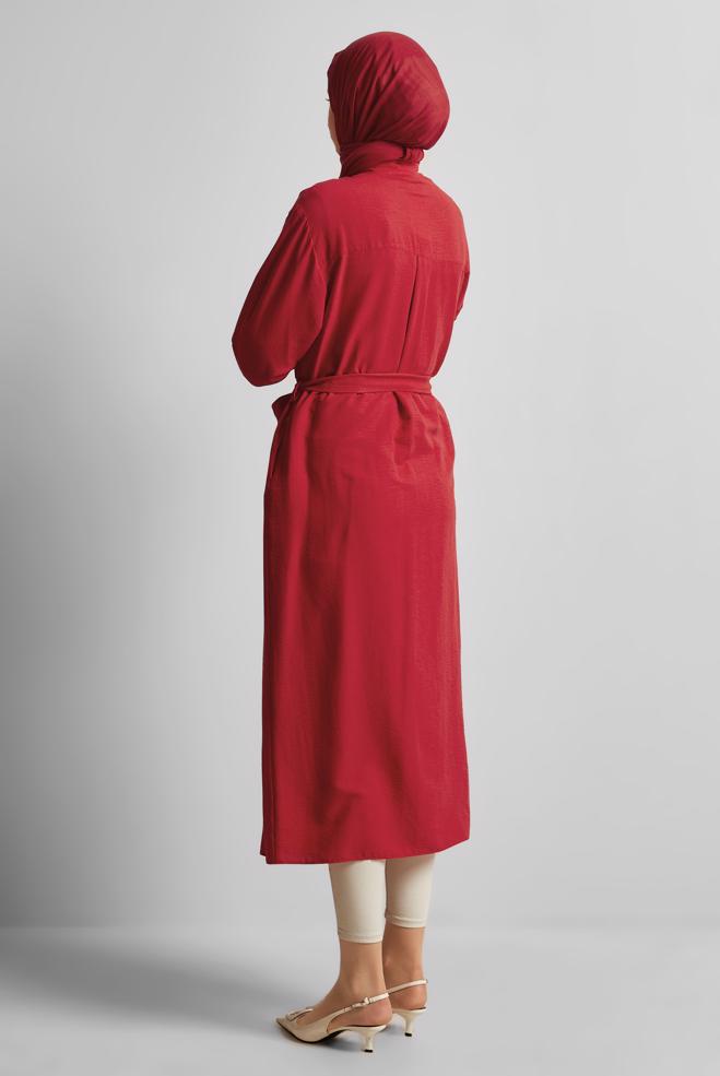 Vêtements hijab ROUGE TUNIQUE CEINTURÉE 44785 - ALVİNA