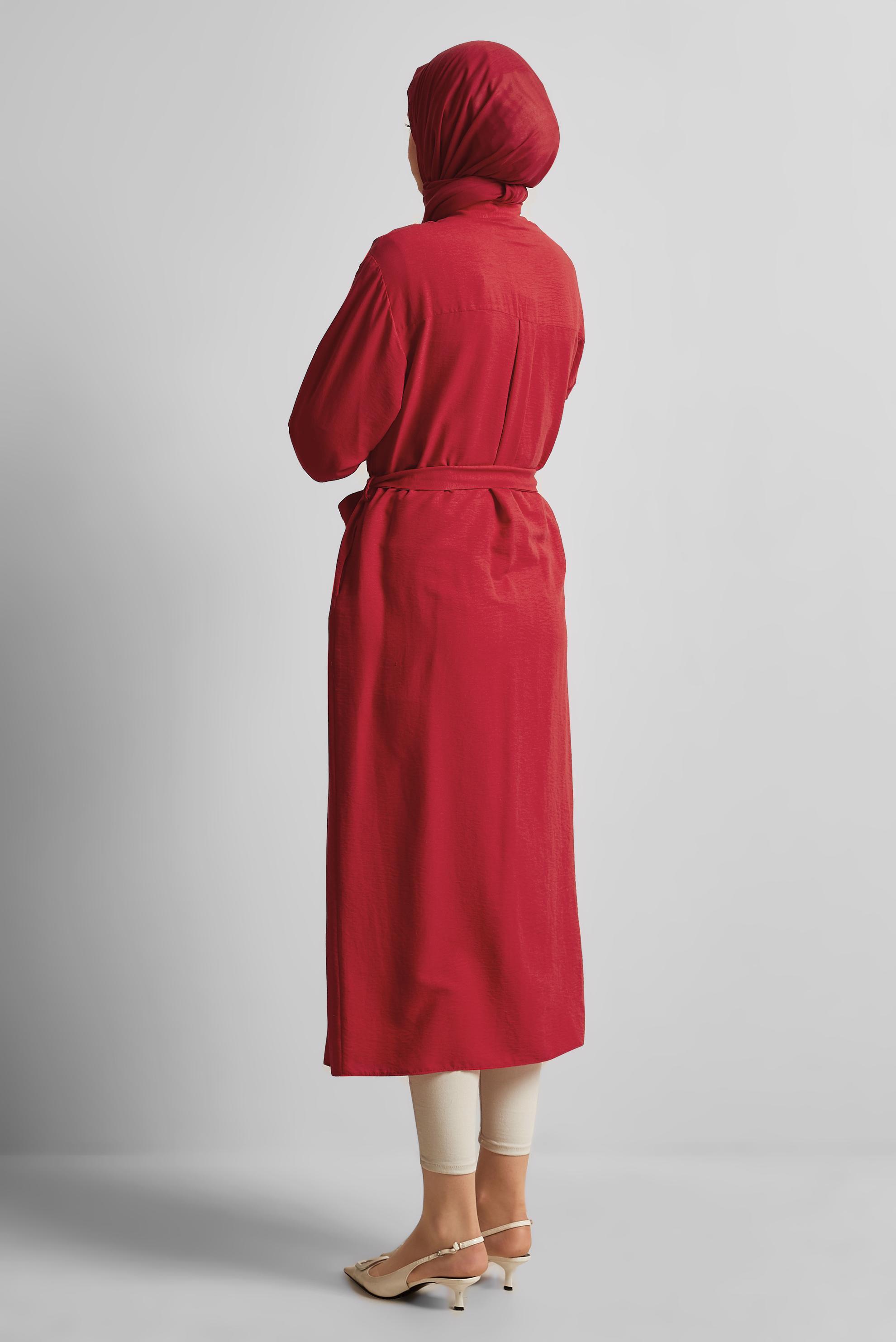Vêtements hijab ROUGE TUNIQUE CEINTURÉE 44785
